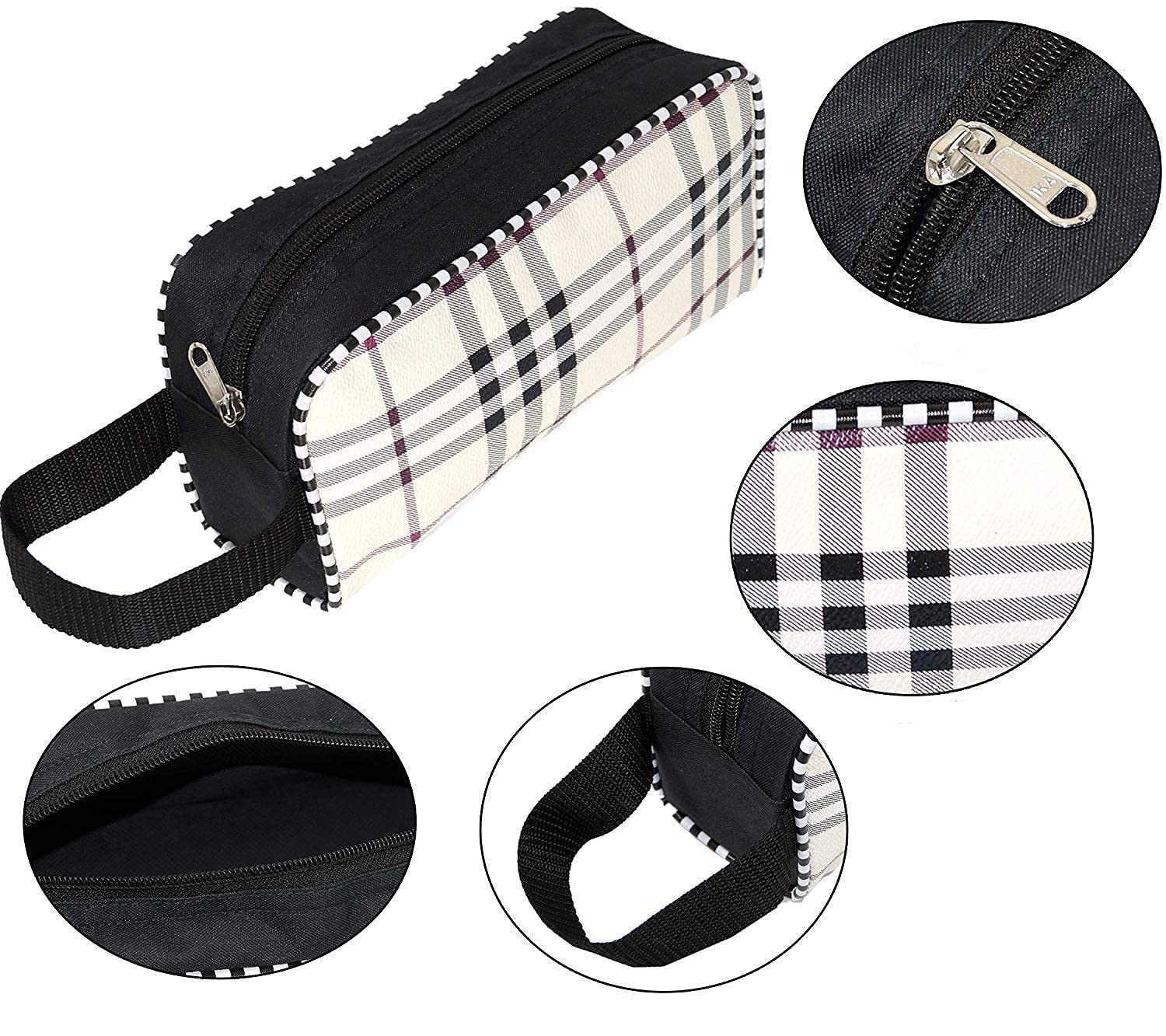 Flywind Set of 3 Waterproof Travel Toiletry Organizer Bags - Cosmetic Makeup Pouch Kit for Women & Men (Checks Print) - Perfect for Airplane, Gym, Camping & Vacation Essentials Storage