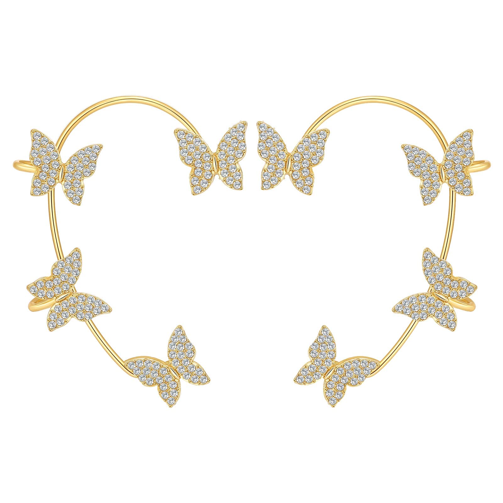Butterfly Ear Cuff Earrings for Women - Zircon Silver Non-Pierced Clip-On Ear Wraps for Girls | Elegant Party, Wedding & Everyday Fashion Jewelry Accessories