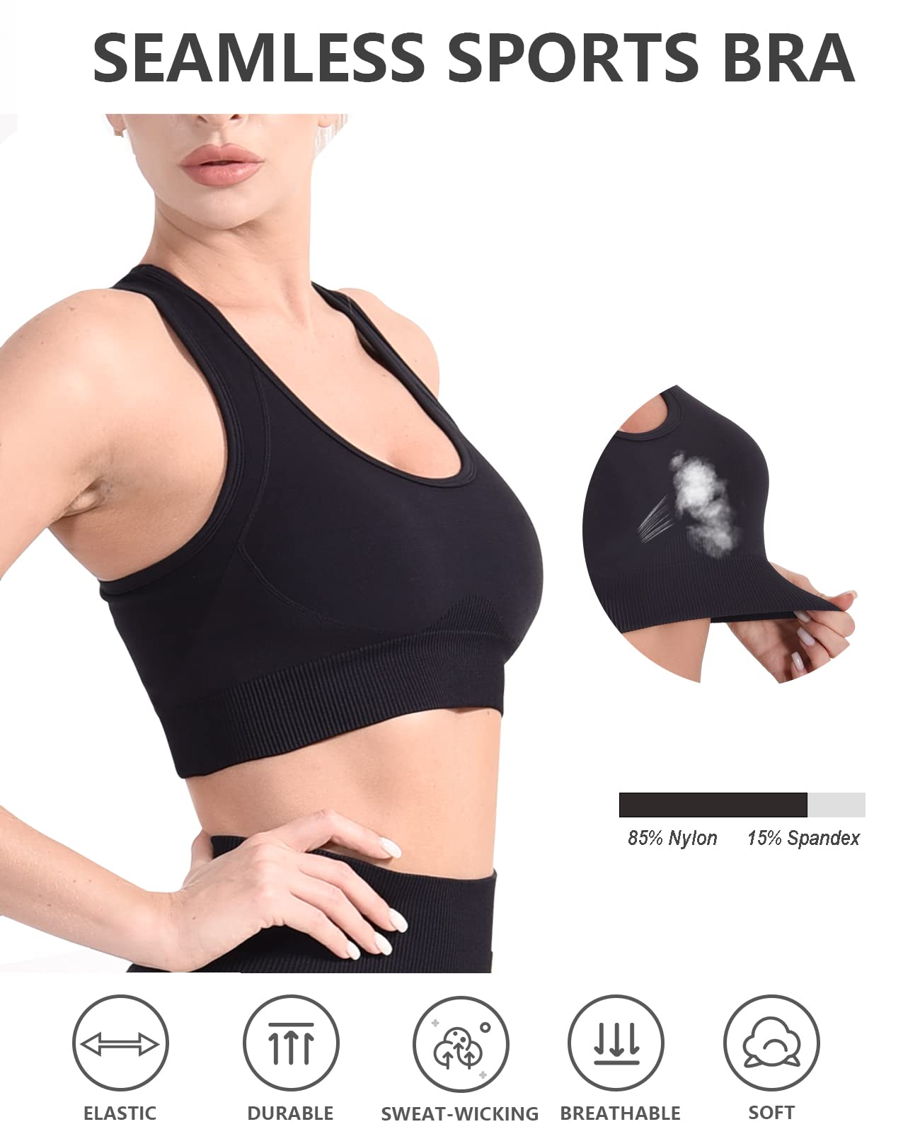 CLDFHX Women's Seamless Comfort Sports Bra - High Impact Support, Racerback, Wire-Free with Removable Pads for Running, Yoga, Gym & Fitness Workouts | Perfect for Active Lifestyles & High-Intensity Training