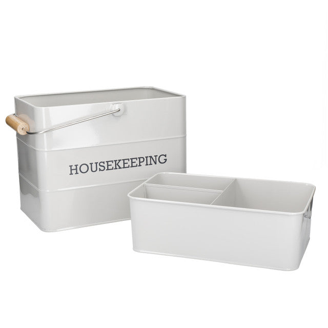 Vintage French Grey Housekeeping Tin - Rustic Home Decor for Kitchen, Bathroom & Office Organization | Perfect for Storage, Display & Gift Giving