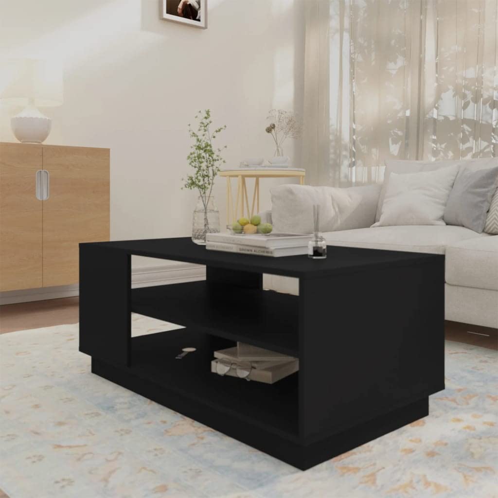 Modern Square Coffee Table 40x22 Inches - Black Chipboard Center Table for Living Room, Bedroom & Office - Sturdy Side Table with Storage Space - Perfect for Small Spaces, Home Decor & Entertaining Guests