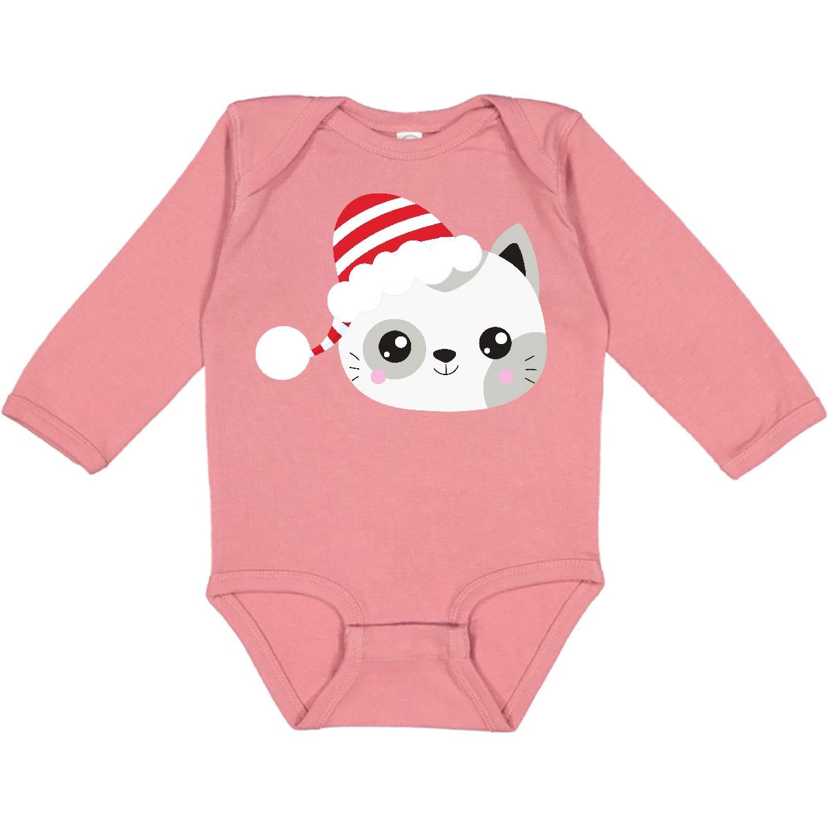 Inktastic Christmas Cat Onesie - Cute Santa Hat Cat Long Sleeve Creeper for Women & Men | Cozy Holiday Pajamas for Christmas Parties, Family Gatherings & Winter Nights