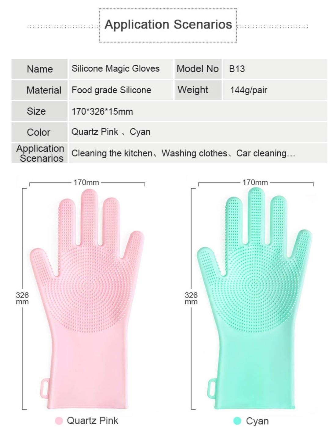 Heat Resistant Reusable Silicone Cleaning Gloves with Scrubber - Dish Washing, Car Cleaning, Pet Hair Removal - 1 Pair Multicolor (Perfect for Kitchen, Bathroom & Outdoor Use)