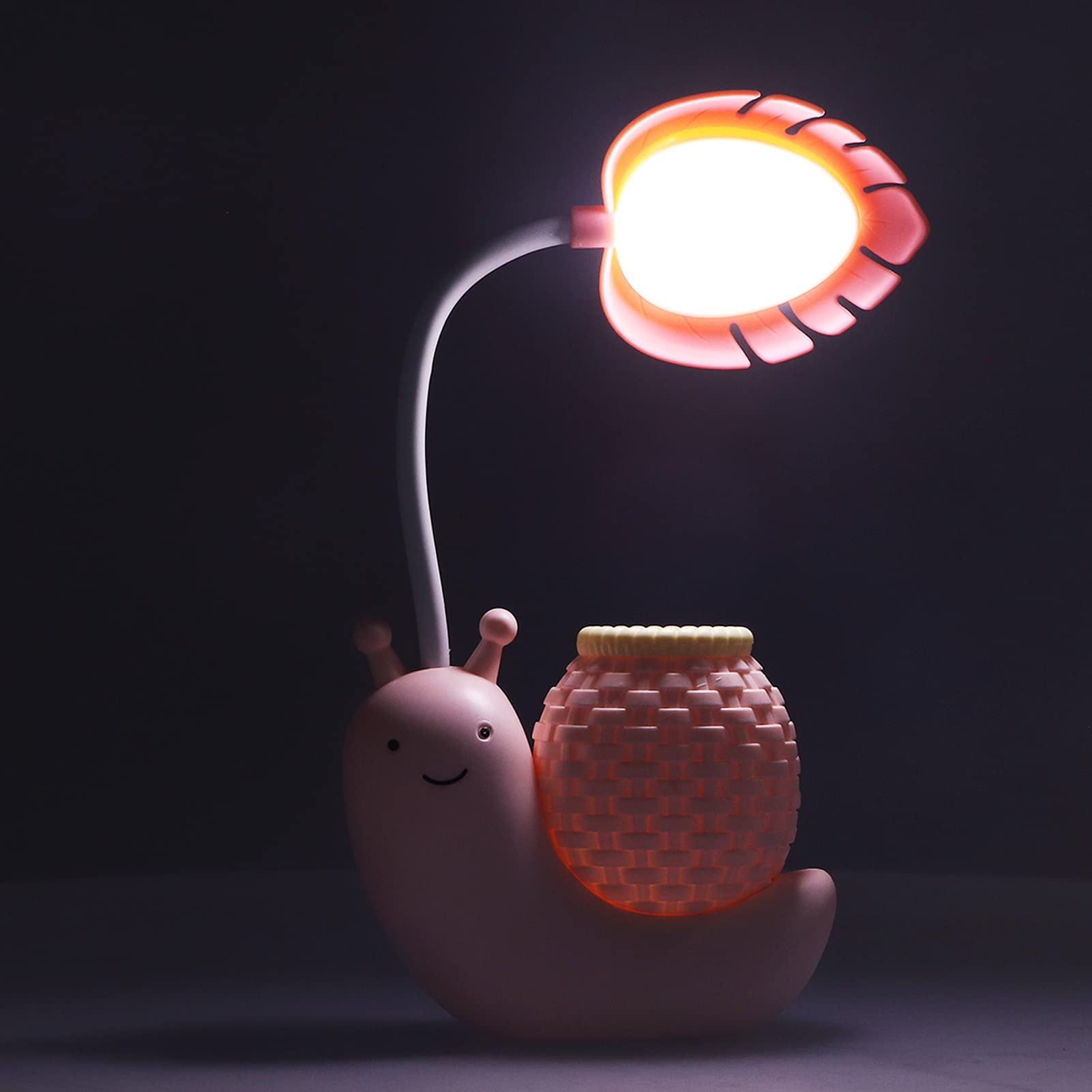 Garosa LED Desk Lamp with Pen Holder - Cute Cartoon Snail Table Lamp, USB Charging, Adjustable Gooseneck, 0.6~3W Warm White Light for Kids & Students - Perfect for Study, Reading, and Night Light Use