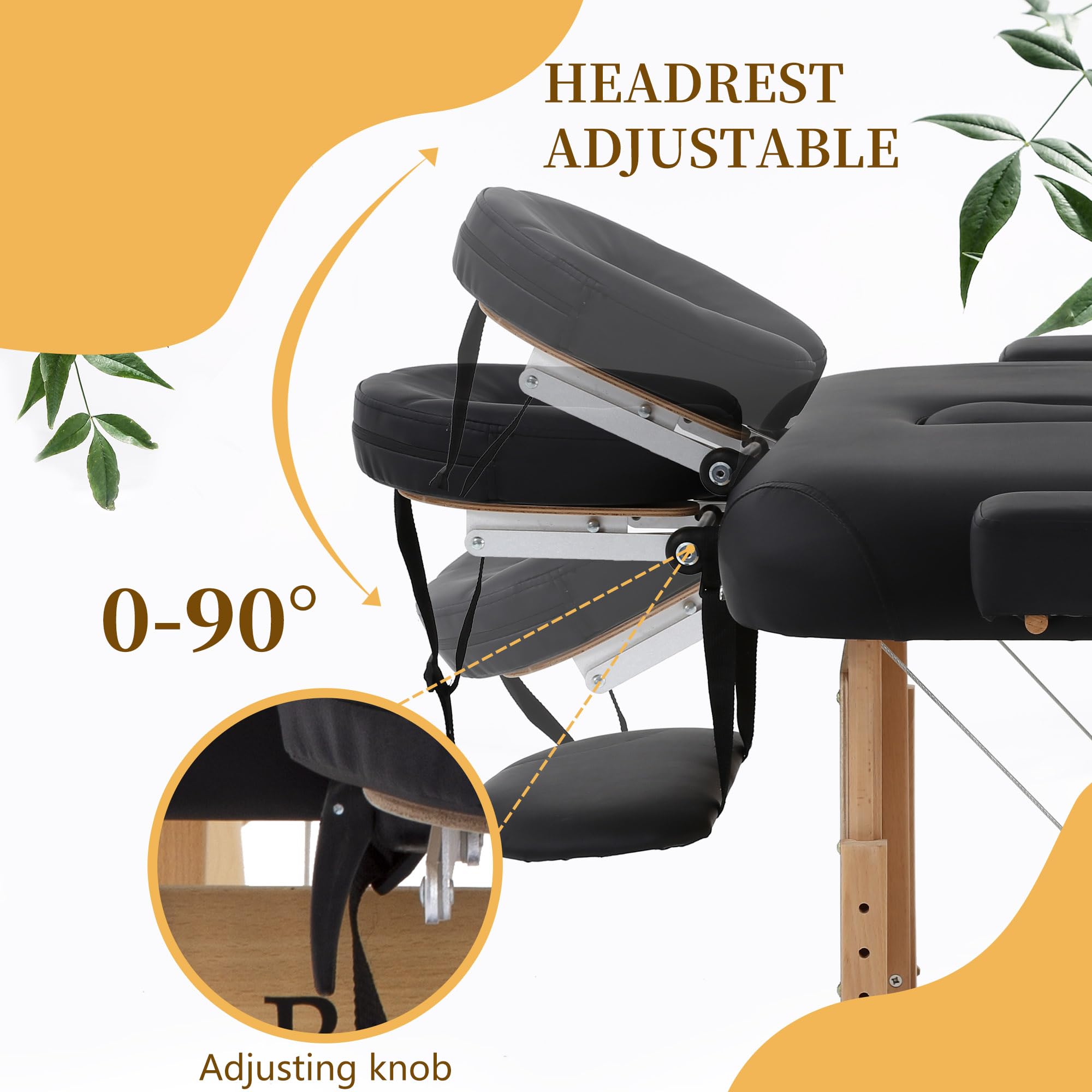 Portable Massage Table 28 Inch Wide - Adjustable Height Folding Lash Bed with PU Leather, Towel Hanger & Oil Pouch - Perfect for Spa, Home Massage & Professional Use