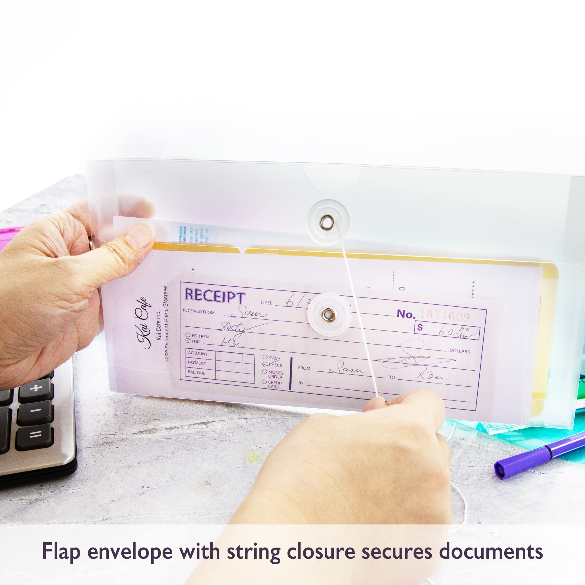 BAZIC Plastic Envelope Poly Envelopes - Coupon Size Check File Folders for Bills & Receipts with String Closure - Home & Office Supplies (3/Pack, 144-Packs) - Perfect for Organizing Documents, Coupons, and Financial Records