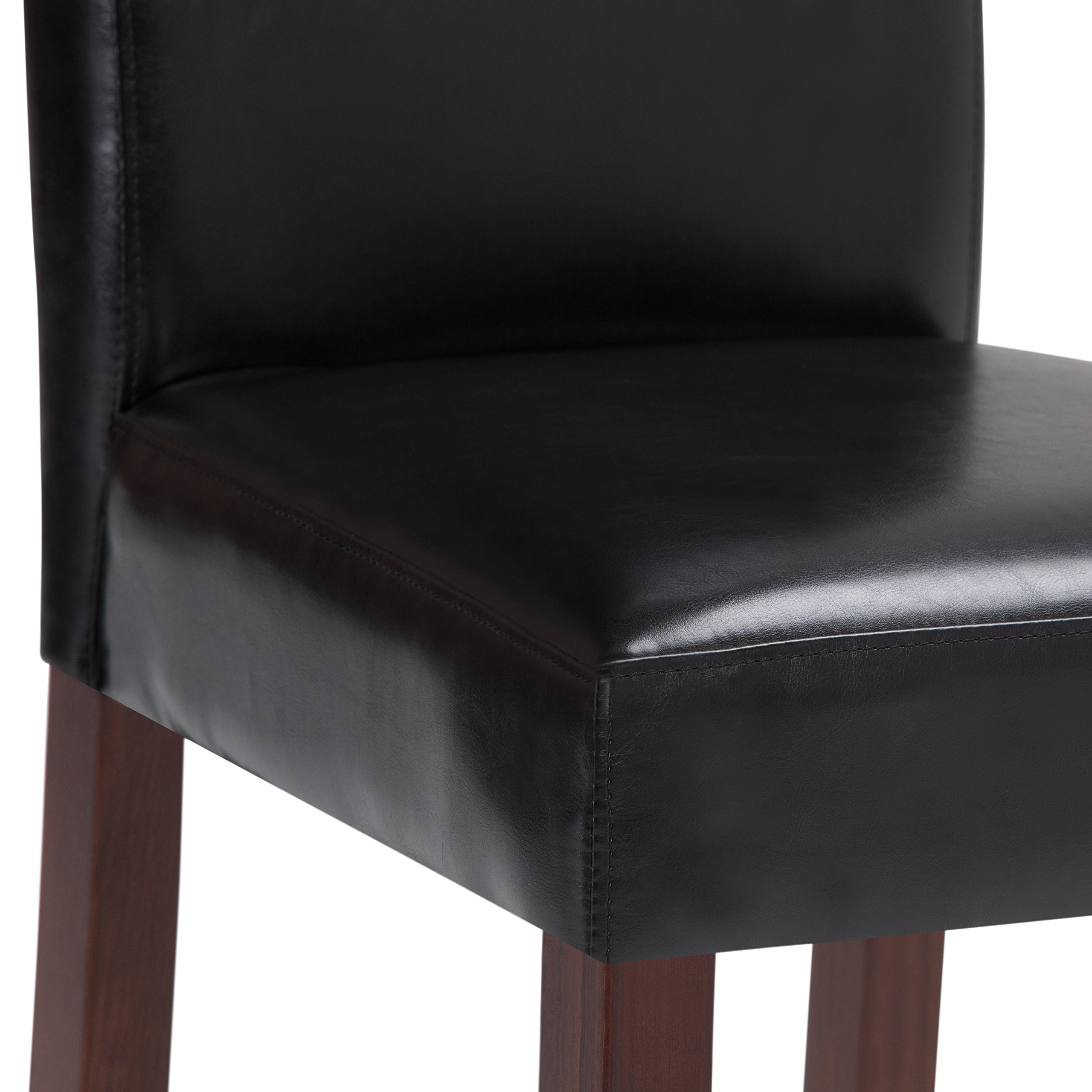 SIMPLIHOME Acadian Parson Dining Chairs (Set of 2) - Midnight Black Faux Leather & Solid Wood Square Upholstered Chairs for Dining Room | Modern Contemporary Style | Perfect for Home, Restaurant, and Office Use
