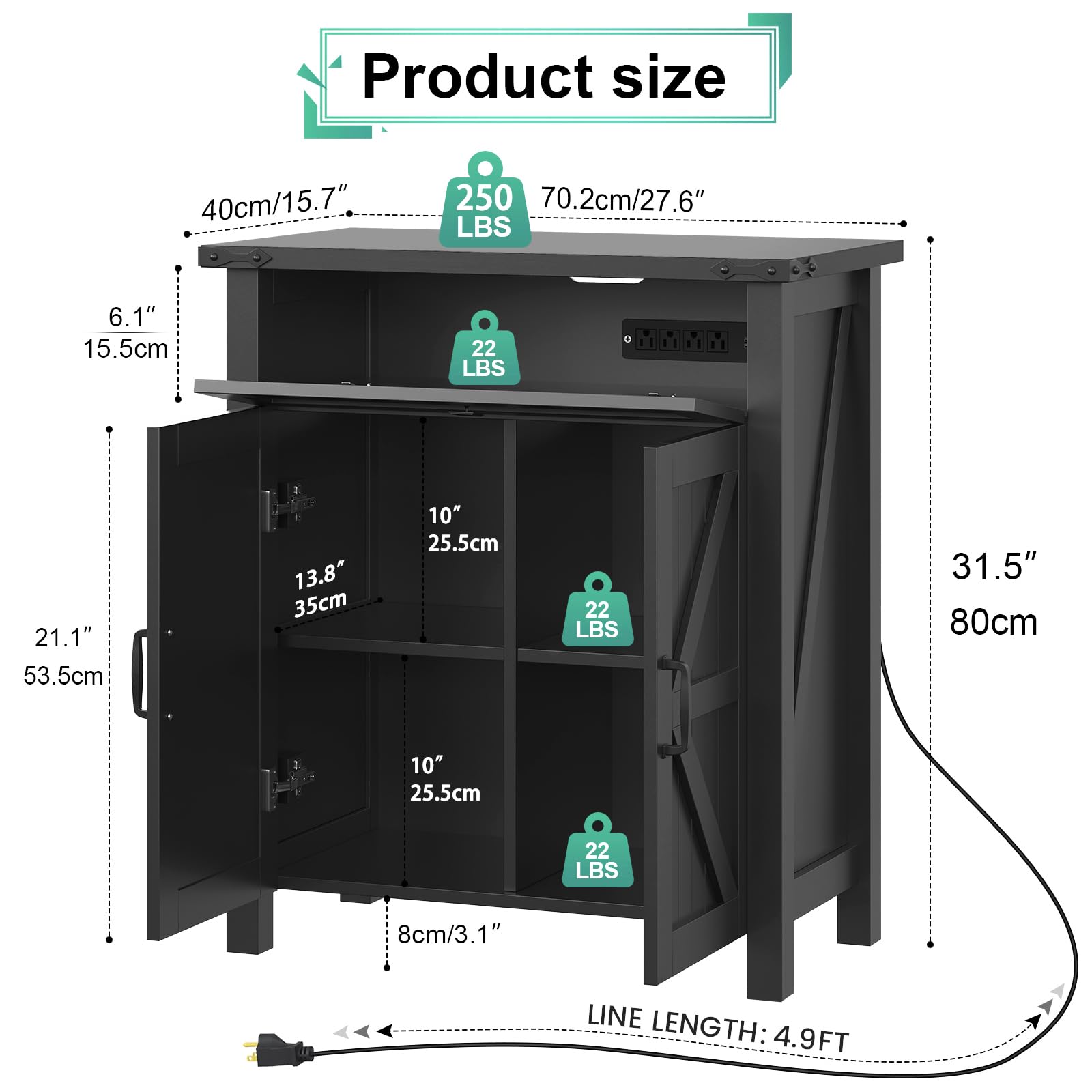 20 Gallon Aquarium Stand with Charging Station | Heavy Duty Farmhouse Fish Tank & Reptile Terrarium Stand | 27.6
