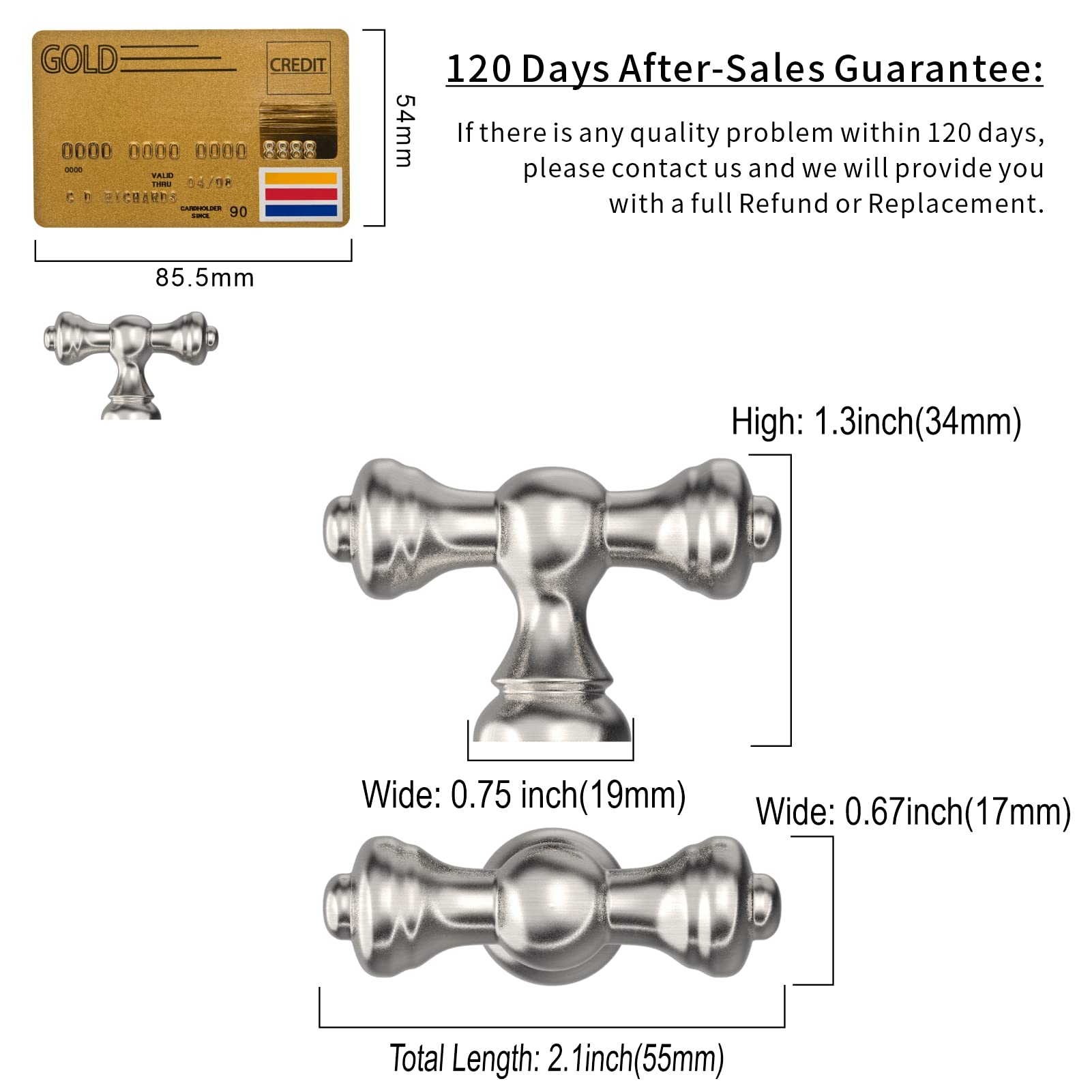 Amerdeco 10 Pack Brushed Satin Nickel Cabinet Knobs 2.1 Inch (53mm) Single Hole Drawer Pulls - Elegant Hardware for Kitchen, Bathroom, Dresser & Furniture Upgrades | Perfect for Home Renovation & DIY Projects