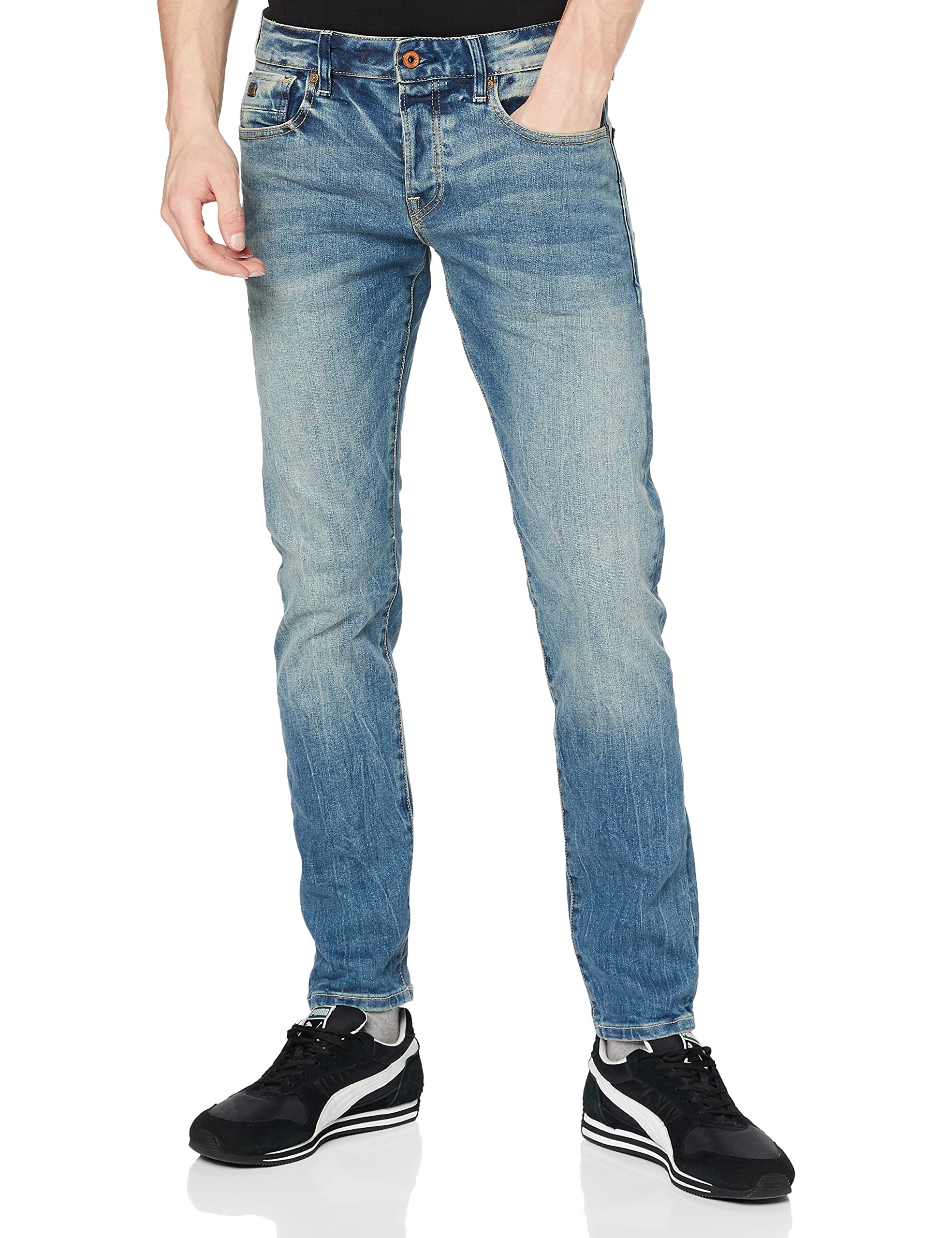Scotch & Soda Men's Ralston Distressed Apple Fit Jeans - Slim Stretch Denim Pants for Casual Wear & Night Out