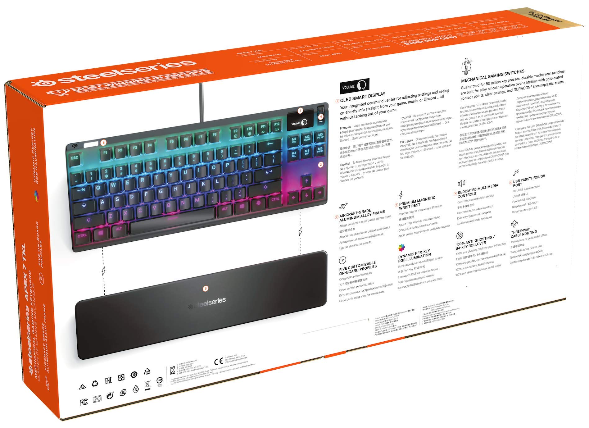SteelSeries Apex 7 TKL Mechanical Gaming Keyboard with OLED Display & Brown Switches - US QWERTY Layout for PC, Mac, PS5, Xbox Gaming & Office Work