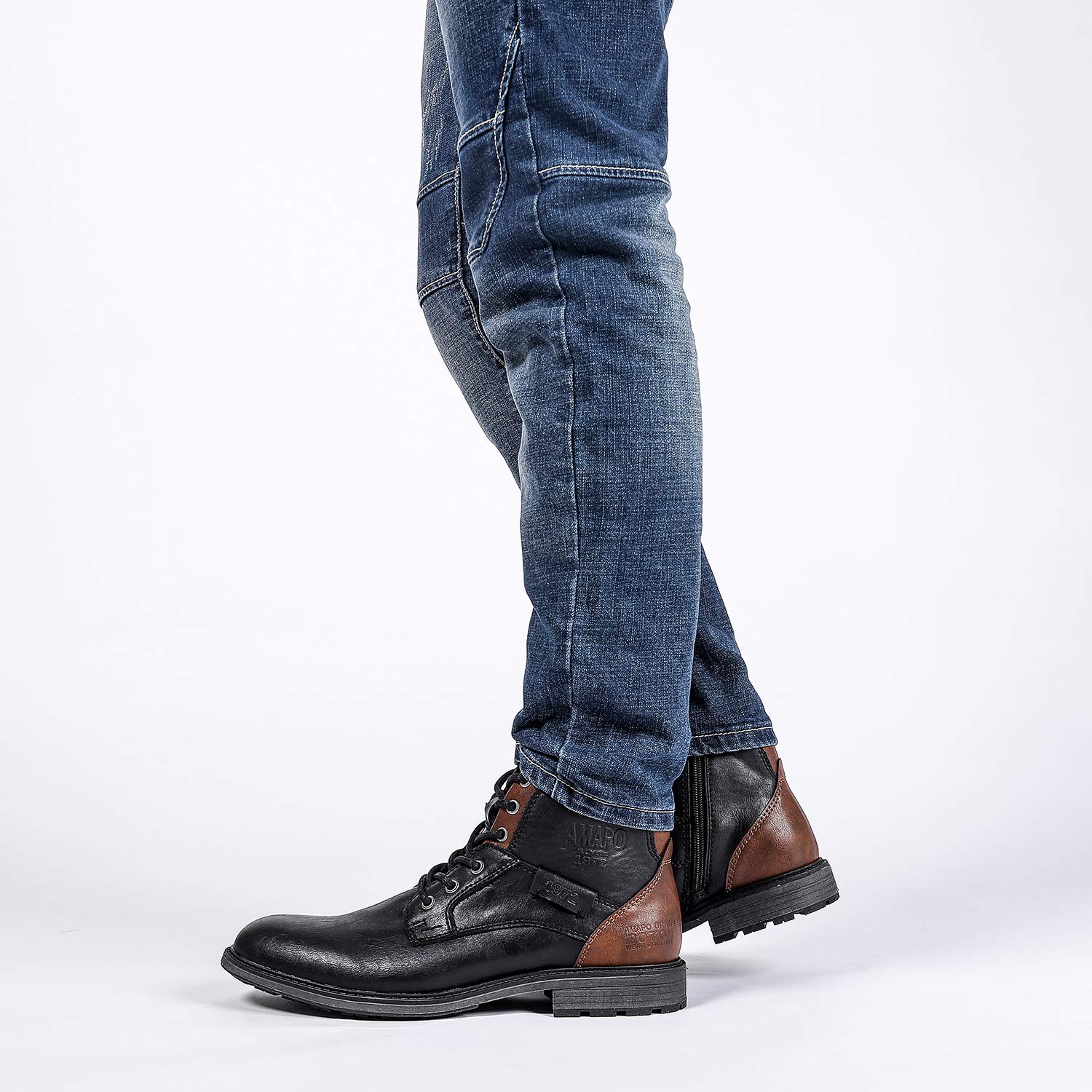 AMAPO Men's Casual Oxford Dress Boots with Buckle & Side Zipper - Stylish Lace-Up Ankle Boots for Business, Office & Night Out