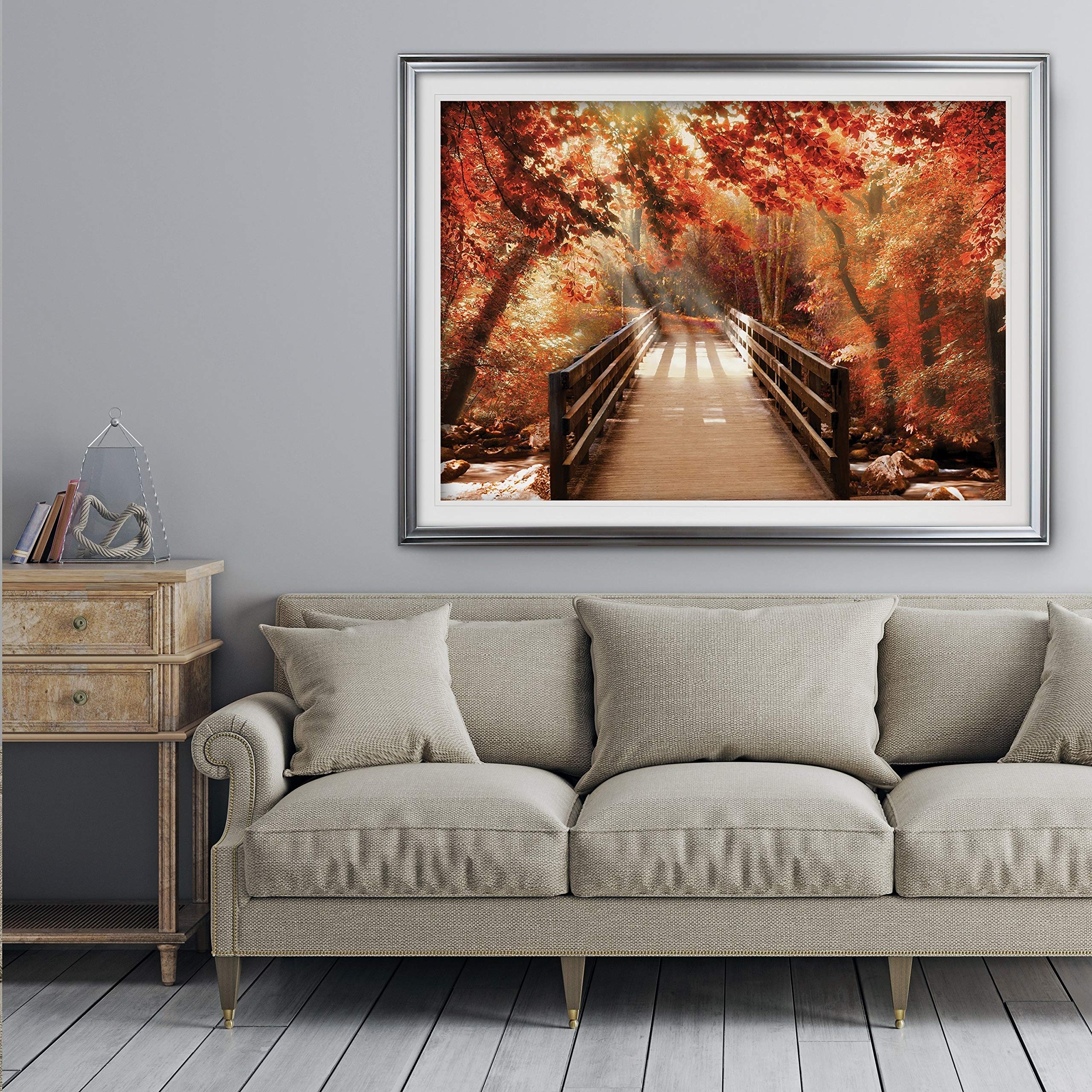 WEXFORD HOME Autumn Bridge Premium Framed Print - Gold Large Wall Art for Living Room, Bedroom & Office Decor