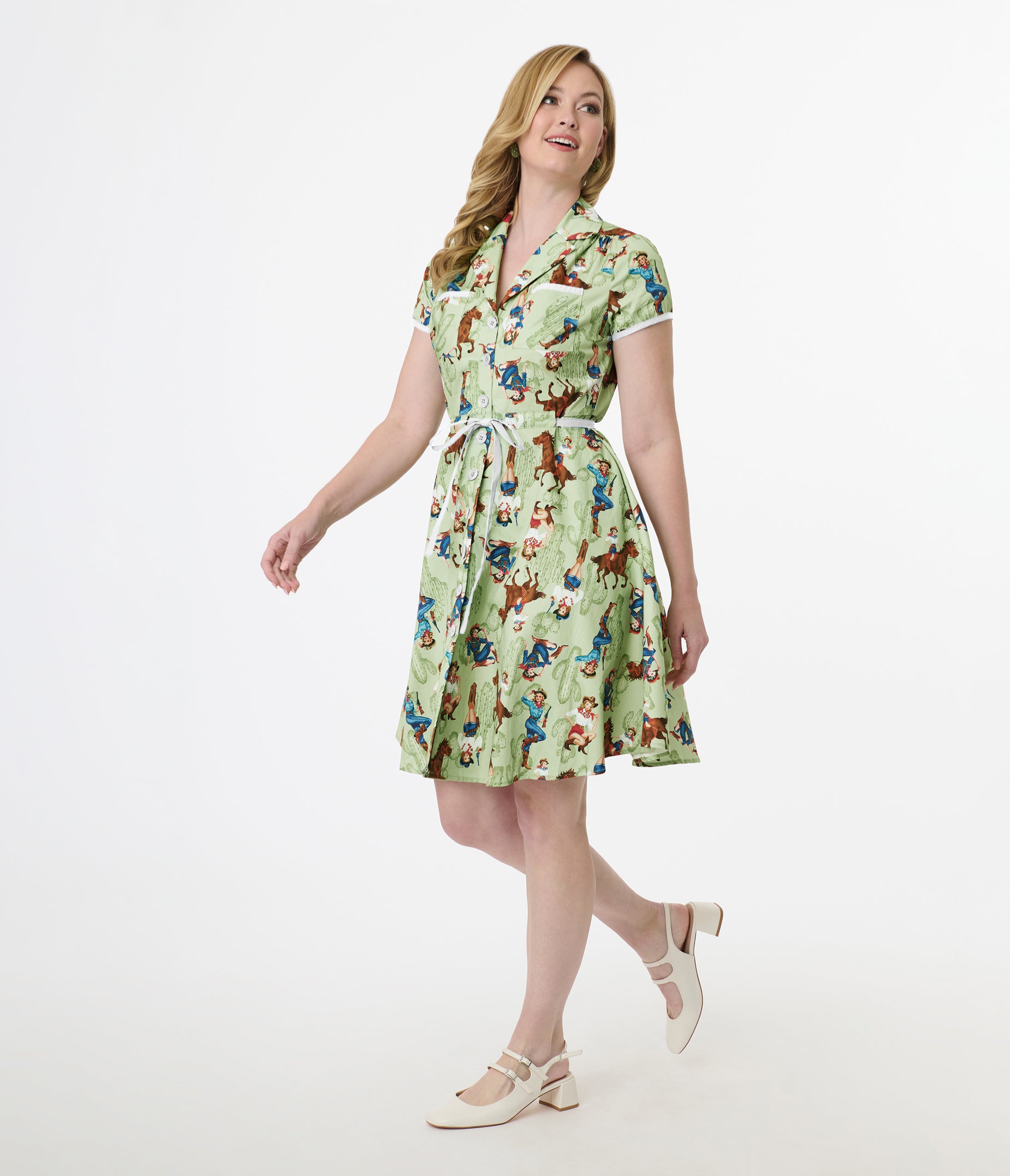 Smak Parlour Western Pin Ups Cotton Fit & Flare Dress - Vintage Style Summer Dress for Women | Perfect for Country Music Festivals, Rodeo Events & Western Themed Parties