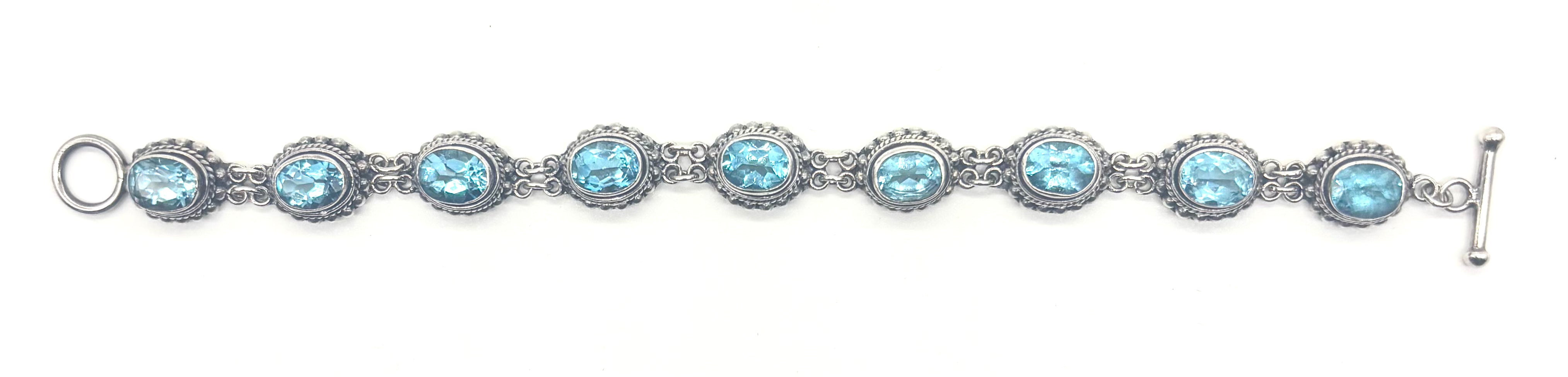 925 Sterling Silver Blue Topaz Oval Link Bracelet for Women - Elegant Jewelry Gift for Birthday, Anniversary & Special Occasions