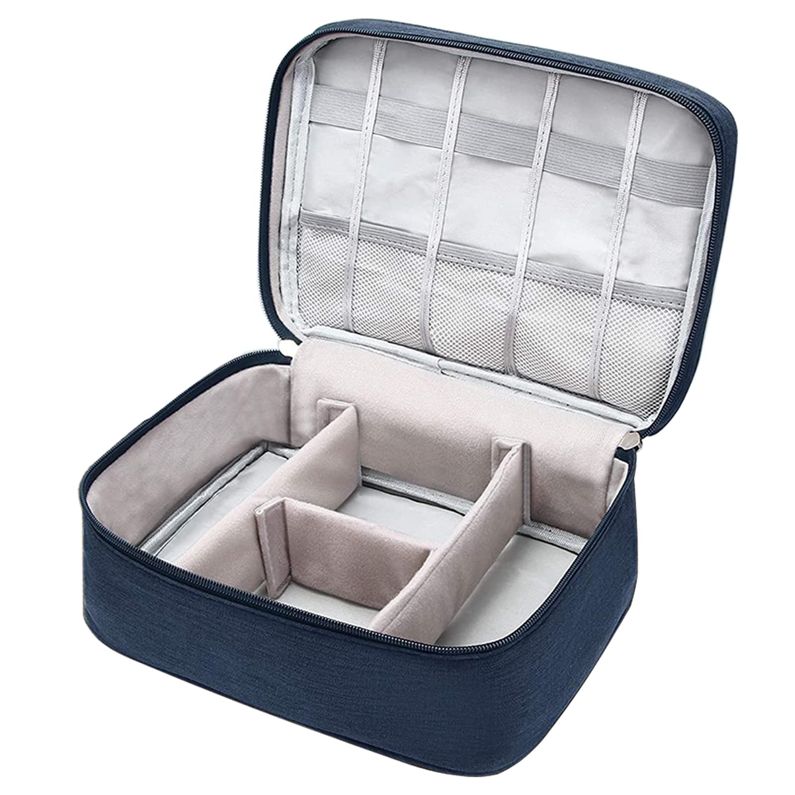 Waterproof Electronics Accessories Organizer Bag with 3 Removable Dividers - Padded Digital Gadget Carrying Case for Cables, Chargers & Travel Gear (Navy Blue) | Perfect for Office, Travel & Home Organization