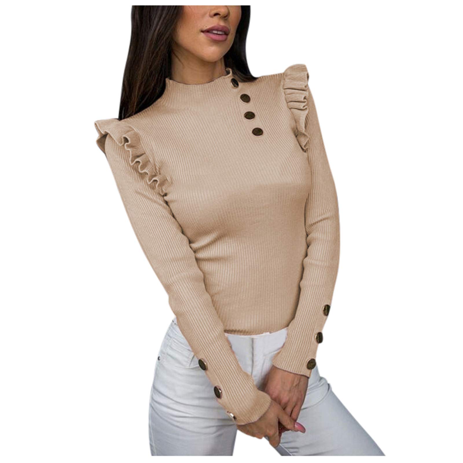 Stylish Women's Button-Down Ruffled Long Blouse Shirt - Slim Fit Long Sleeve Top for Casual & Office Wear | Perfect for Layering, Work Outfits & Special Occasions
