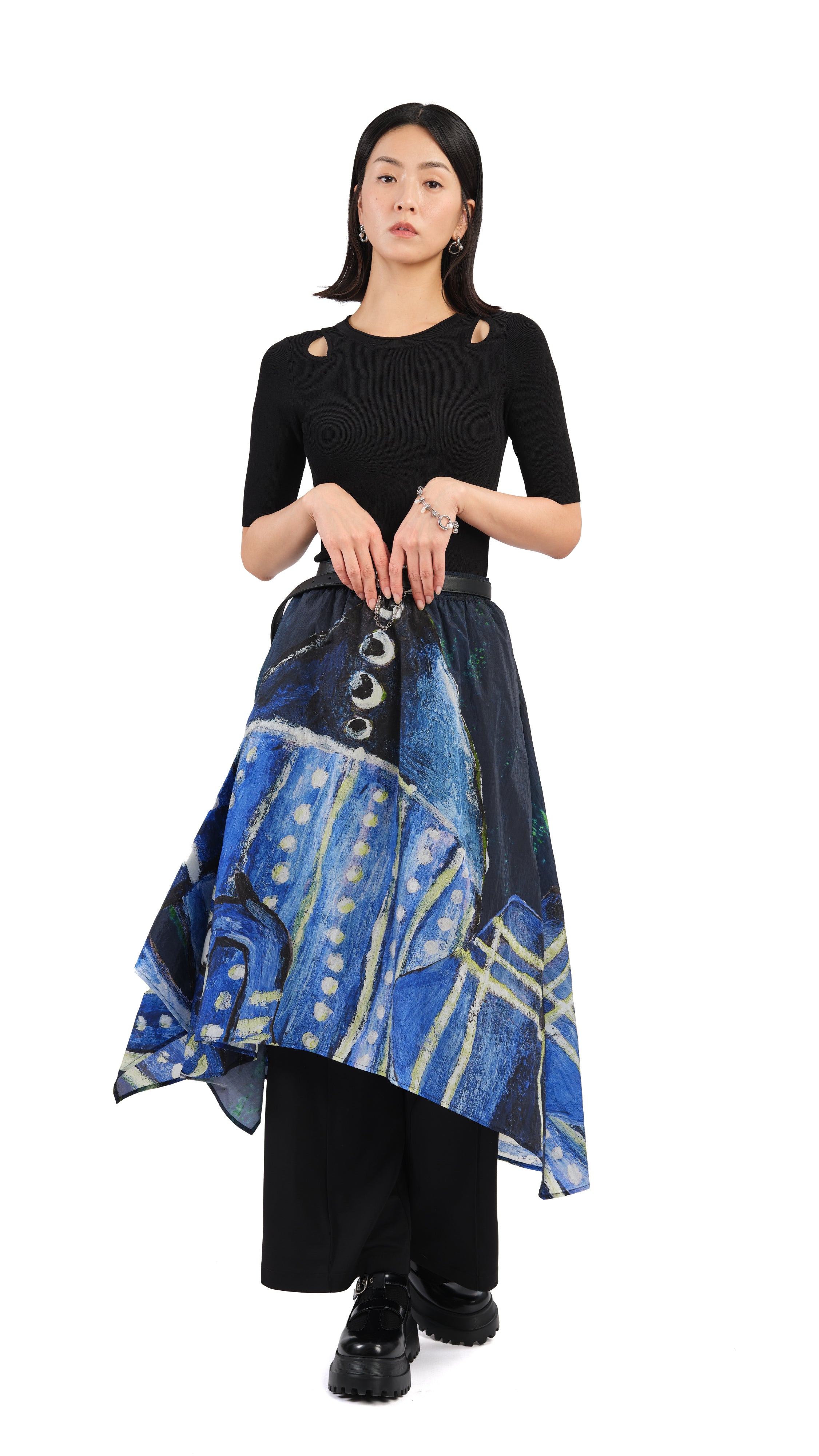 Selk'Nam Graphic Print Asymmetric Skirt - Unique Boho Chic Midi Skirt for Women | Perfect for Festivals, Beach Vacations & Boho Fashion Outfits