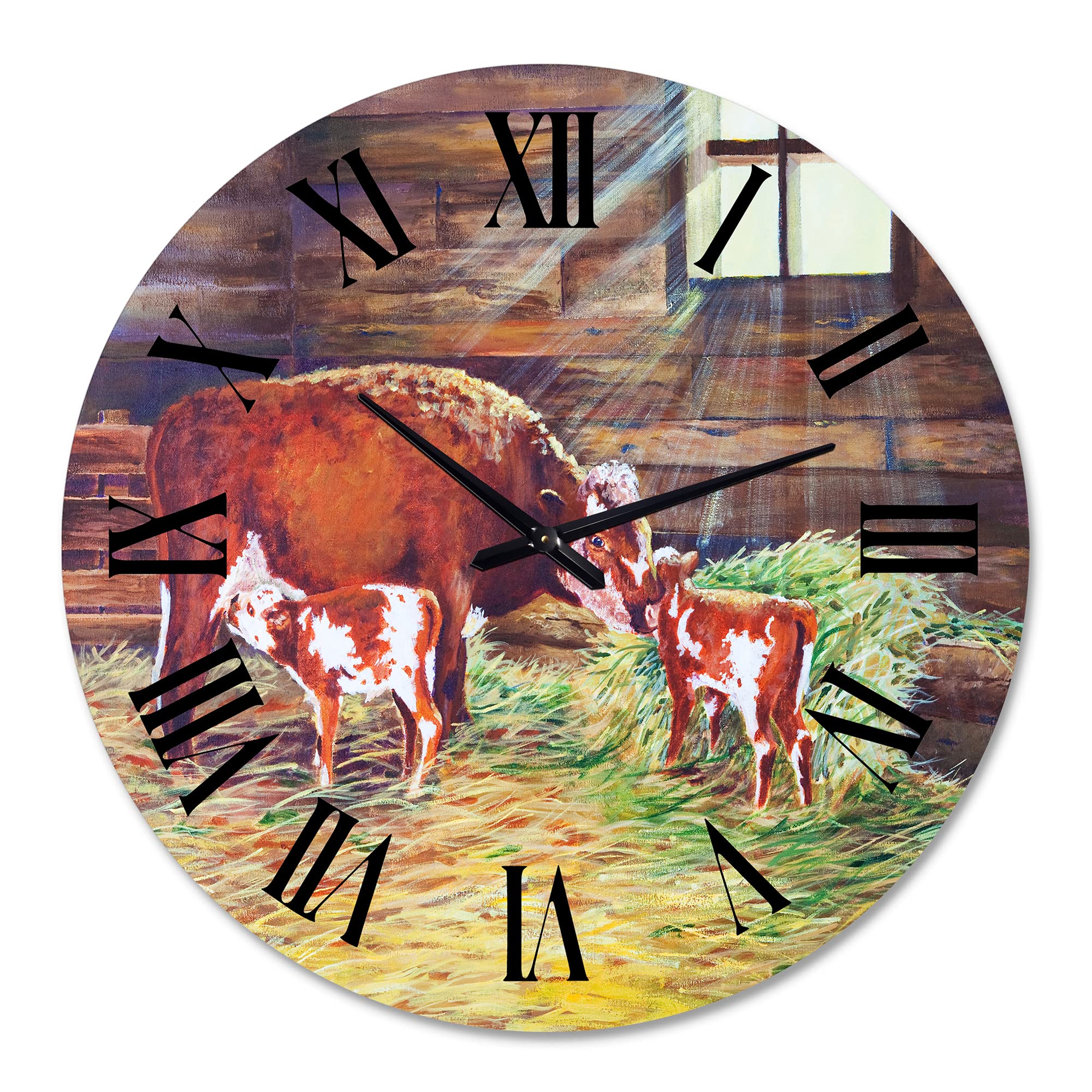 Farmhouse Wall Clock - 'Newborn Twin Calves at The Farm' Large Rustic Animal Wall Decor for Living Room, Bedroom & Kitchen | Perfect for Country Home, Cabin & Farmhouse Style Décor