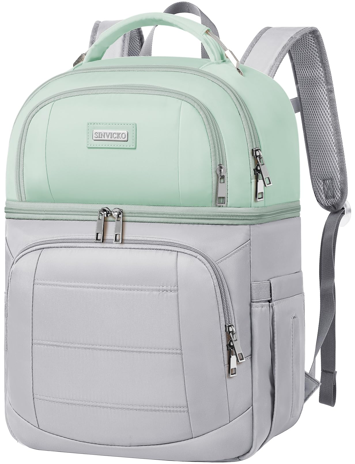 **Insulated Cooler Backpack - Leak Proof, Double Deck Lunch Box Backpack for Men & Women (Light Green & Grey) - Perfect for Picnics, Camping & Beach Trips**