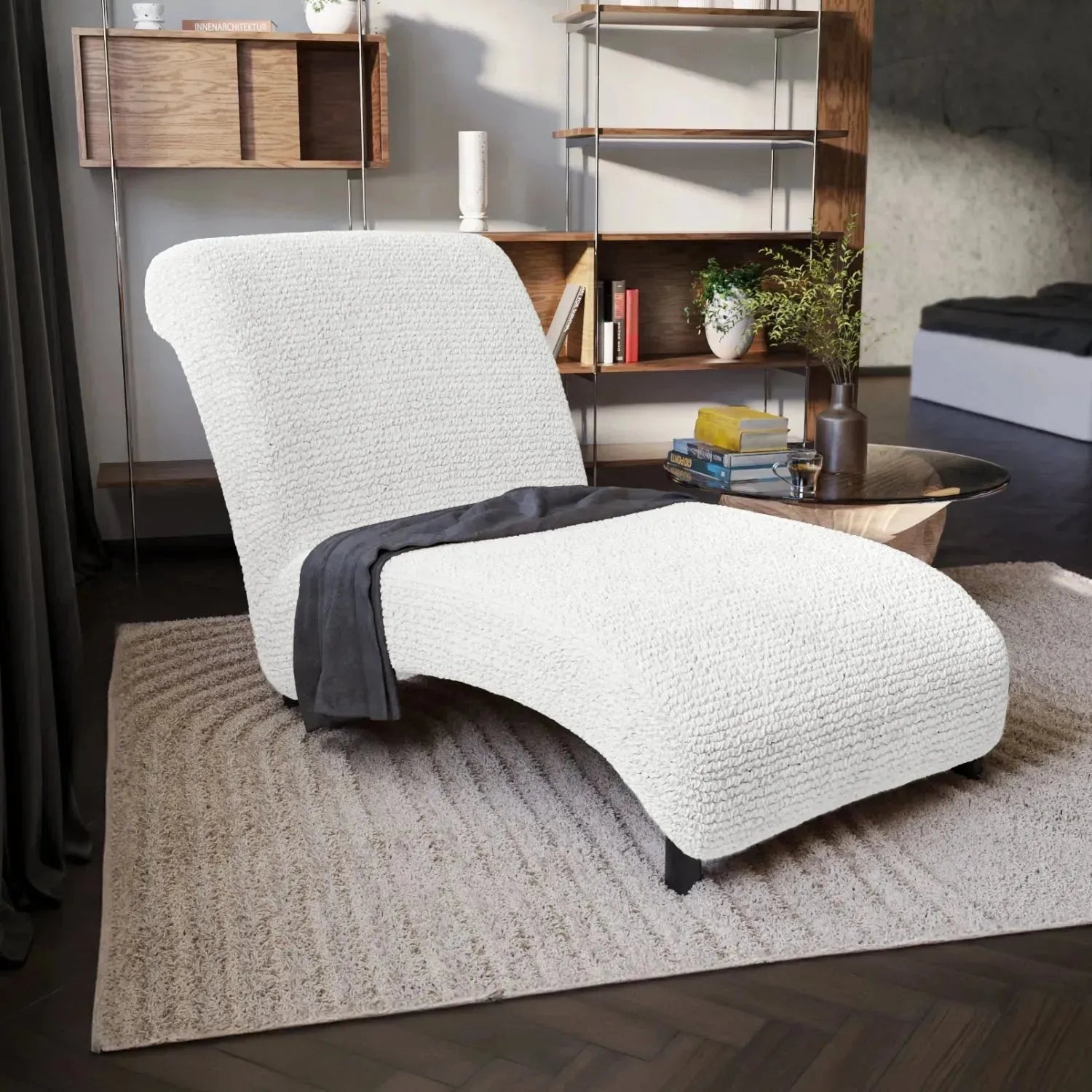 Armless Chaise Lounge Slipcover - Soft Microfiber Stretch Cover with Non-Slip Backing - Perfect for Living Room, Bedroom or Nursery Furniture Protection