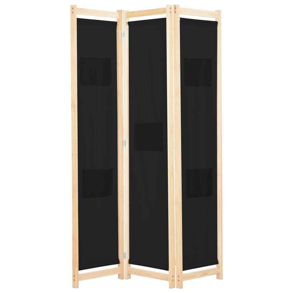 3-Panel Black Room Divider Screen - 47.2