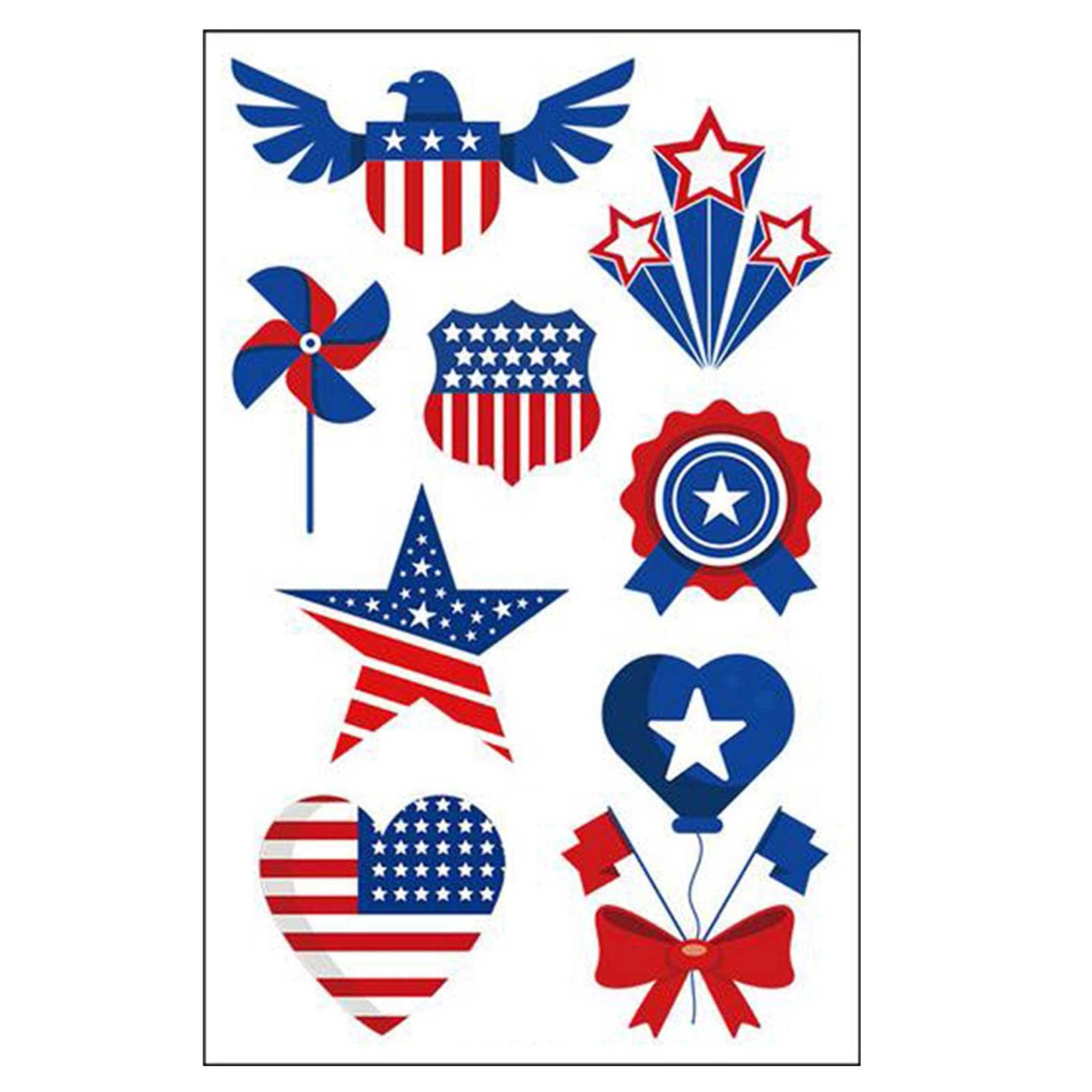 Patriotic Temporary Tattoos for Kids - American Flag Independence Day Water Bottle Stickers & Party Decorations - Boys & Girls Patriotic Tattoo Stickers for 4th of July Celebrations, Pool Parties & School Events (Set C, One Size)