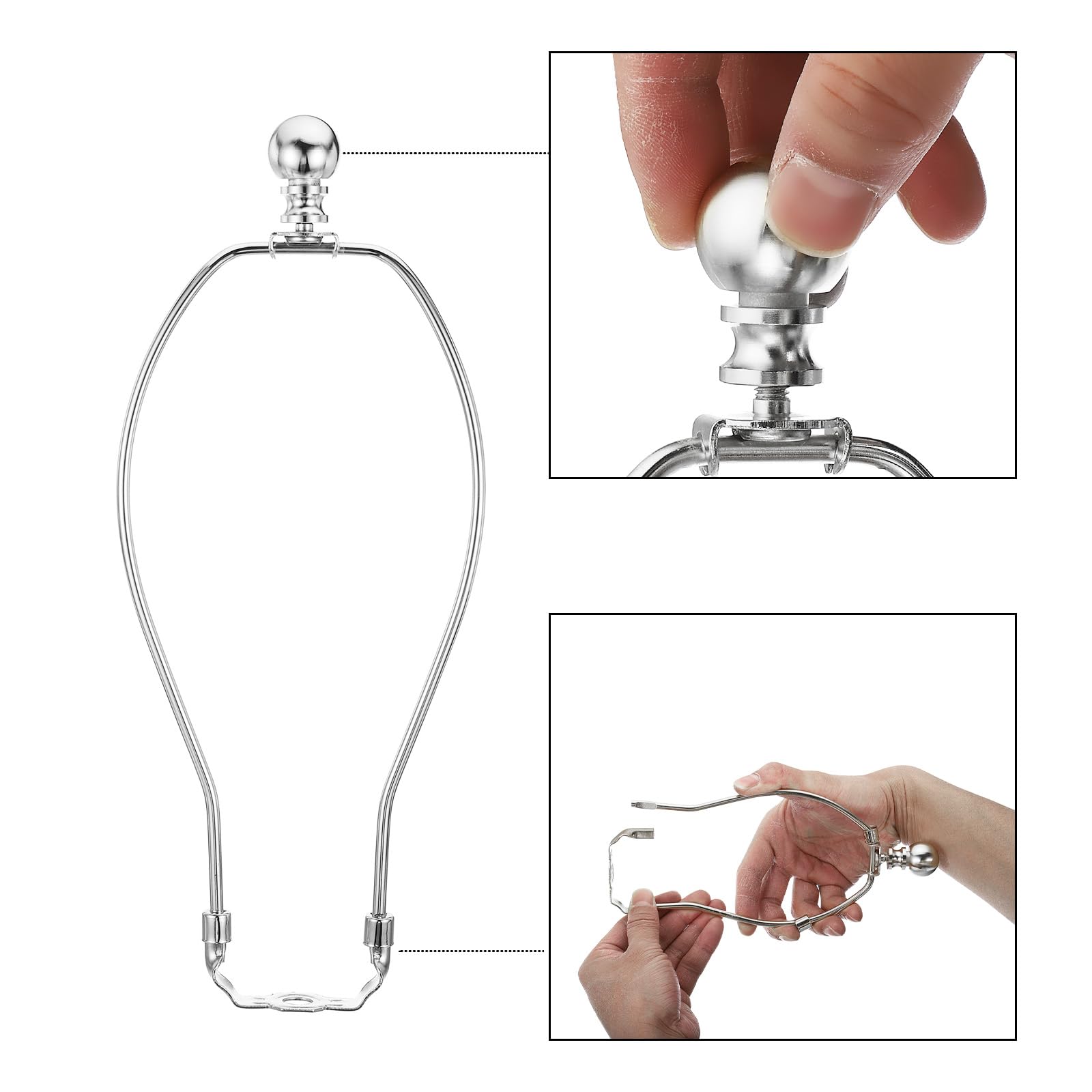 10.5 Inch Lamp Harp Kit with Finial - 2 Set Detachable Lamp Shade Bracket Holder - DIY Lighting Accessories for Table Lamps & Floor Lamps (Chrome) - Perfect for Home Decor, Living Room & Bedroom Lighting