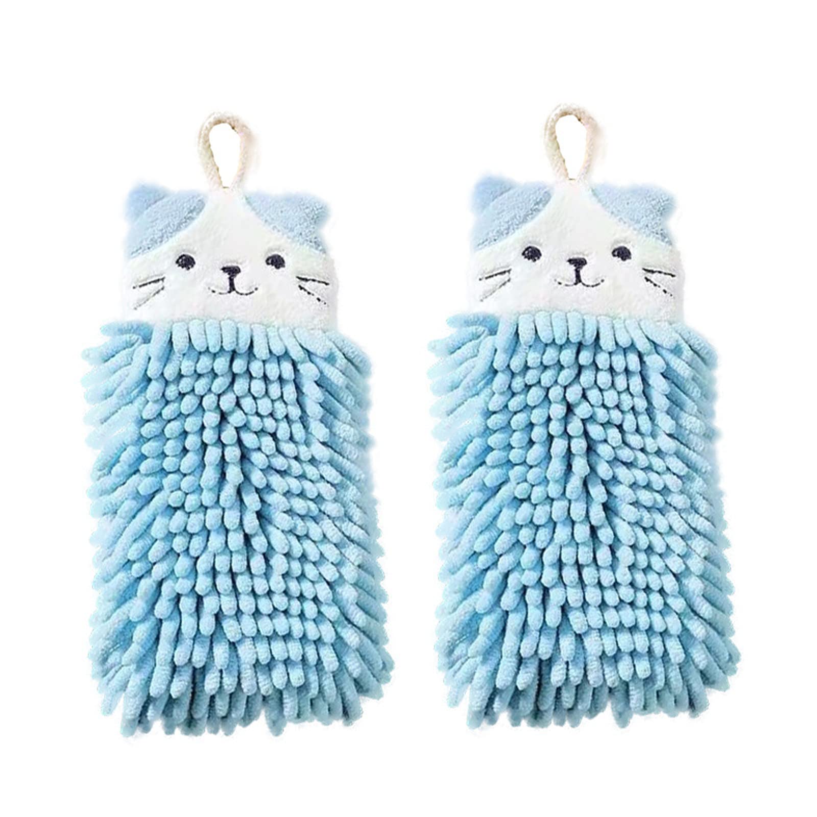 2 Pack Cute Chenille Hand Towels for Kids - Soft Quick Dry Square Bath Towels for Bathroom, Kitchen, Washcloth & Dishcloths - Animal Themed Microfiber Towels for Baby, Toddler & Home Decor
