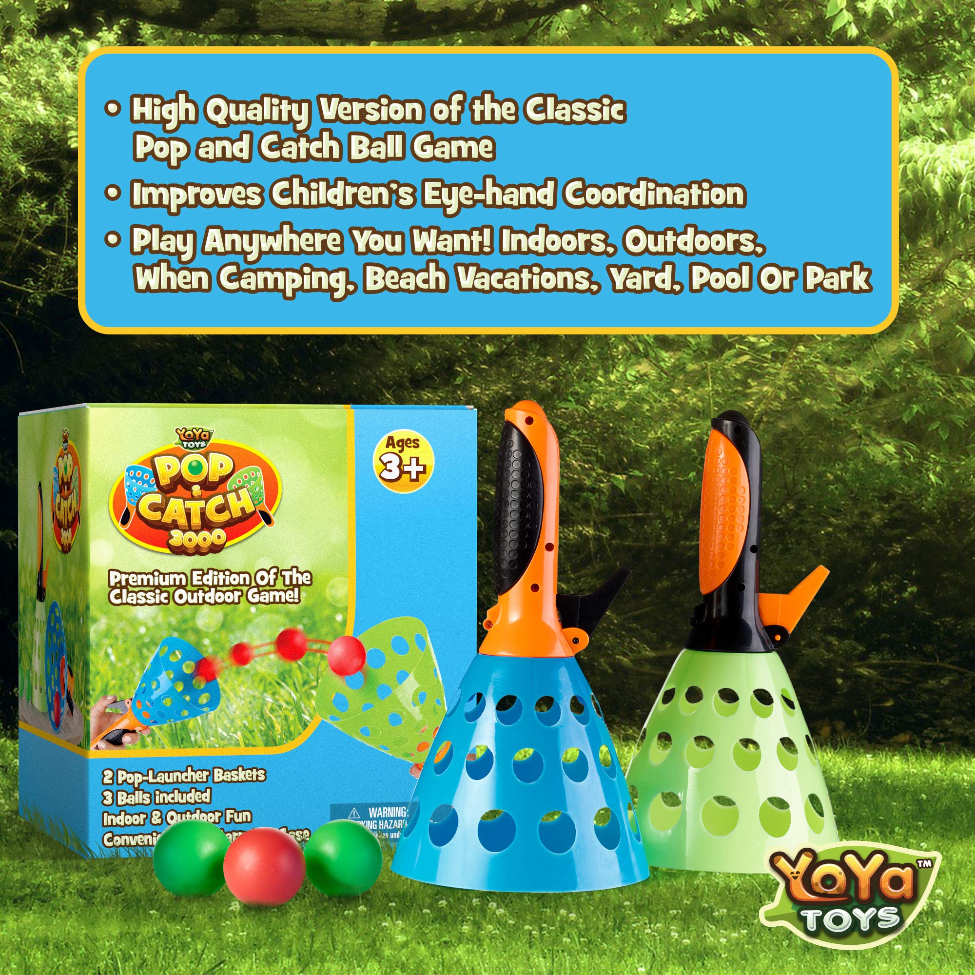 YoYa Toys Pop and Catch Ball Game Set for Kids Ages 8-12 - Outdoor Sports Toys with 2 Launcher Baskets, 3 Balls & PVC Storage Bag - Fun Backyard, Beach & Camping Activities for Family Parties & Outdoor Play