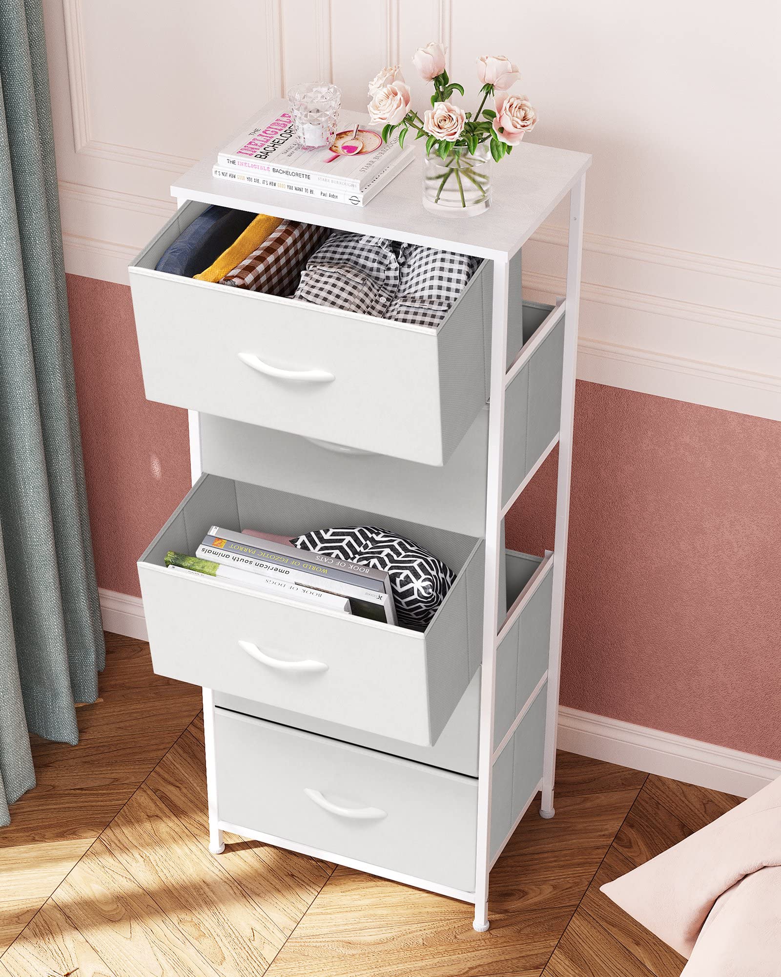 Crestlive 5-Drawer Dresser Organizer - Steel Frame & Wood Top for Bedroom & Closet Storage (White)