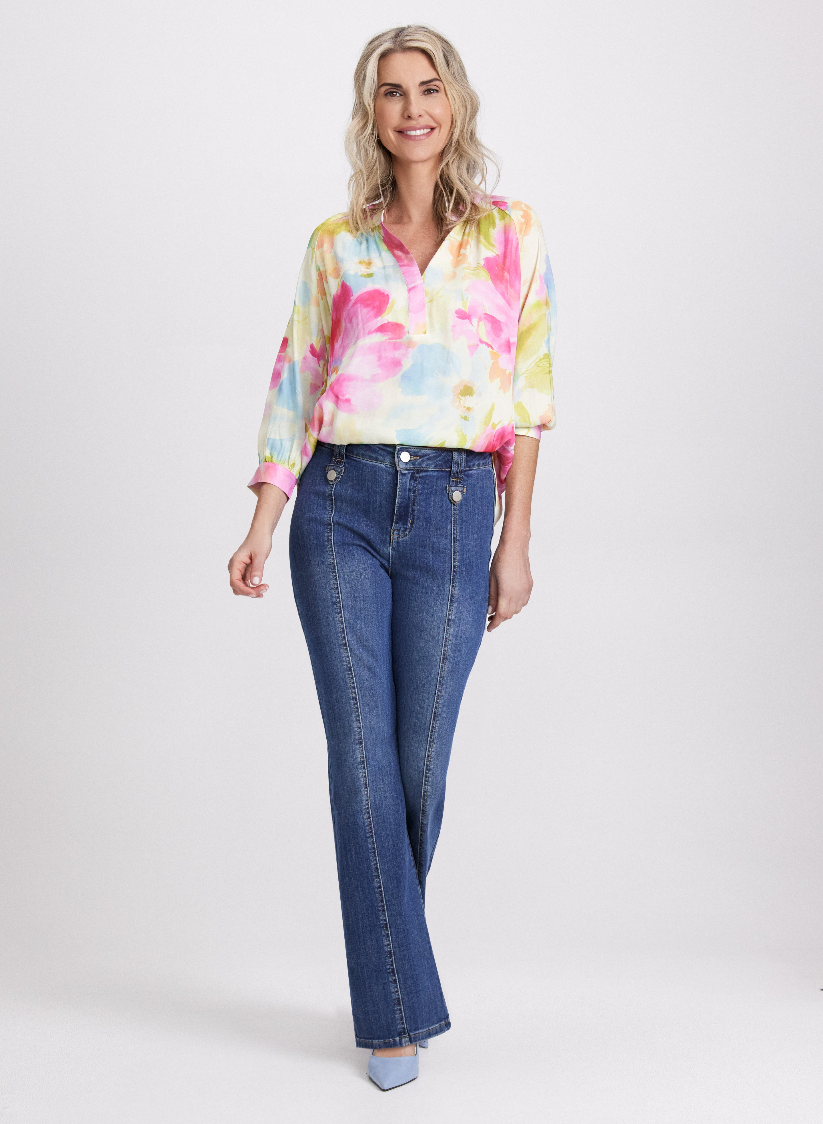 Floral Print Blouse for Women - Elegant Flowy Summer Tops with V-Neck & Short Sleeve - Perfect for Office, Date Night & Vacation Outfits