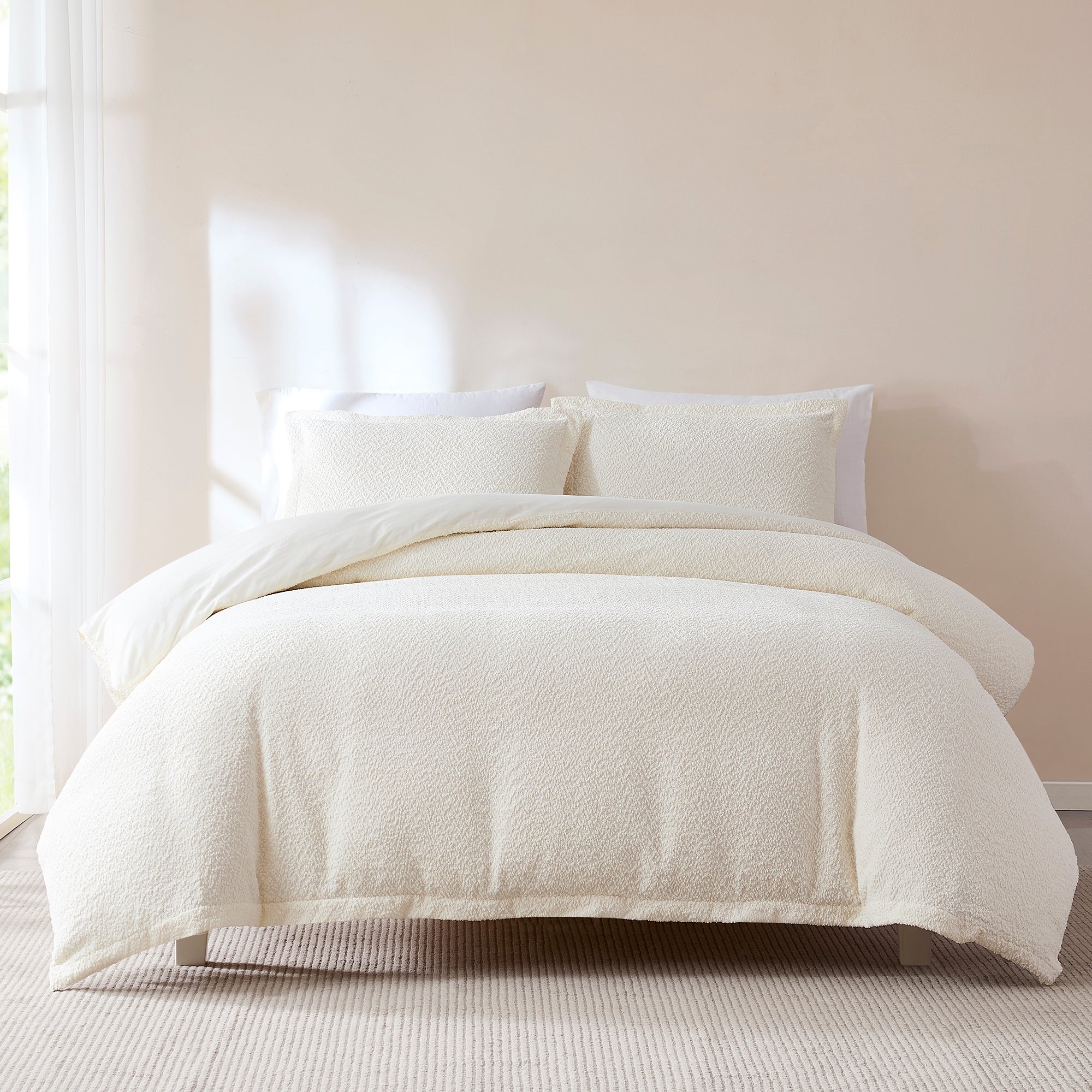 Lotti Boucle Duvet Cover Set - Soft Textured Bedding Set, King Size, White - Perfect for Cozy Bedrooms, Guest Rooms & Luxury Hotels