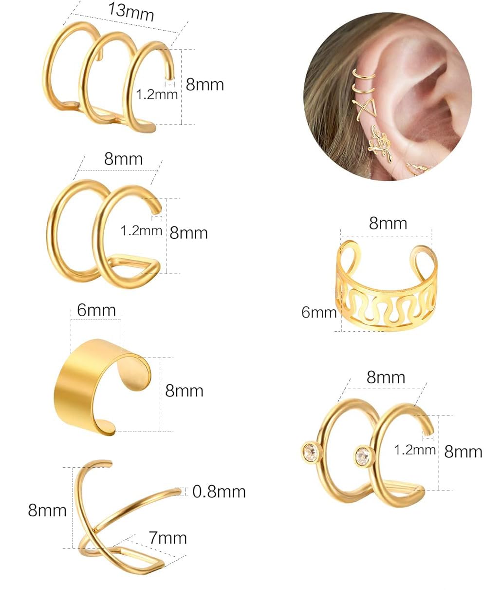 YouBella Fashion Jewelry 36-Piece Clip-On Ear Cuff Earrings Set for Women & Girls - Punk Non-Piercing Earrings for Parties, Concerts & Daily Wear