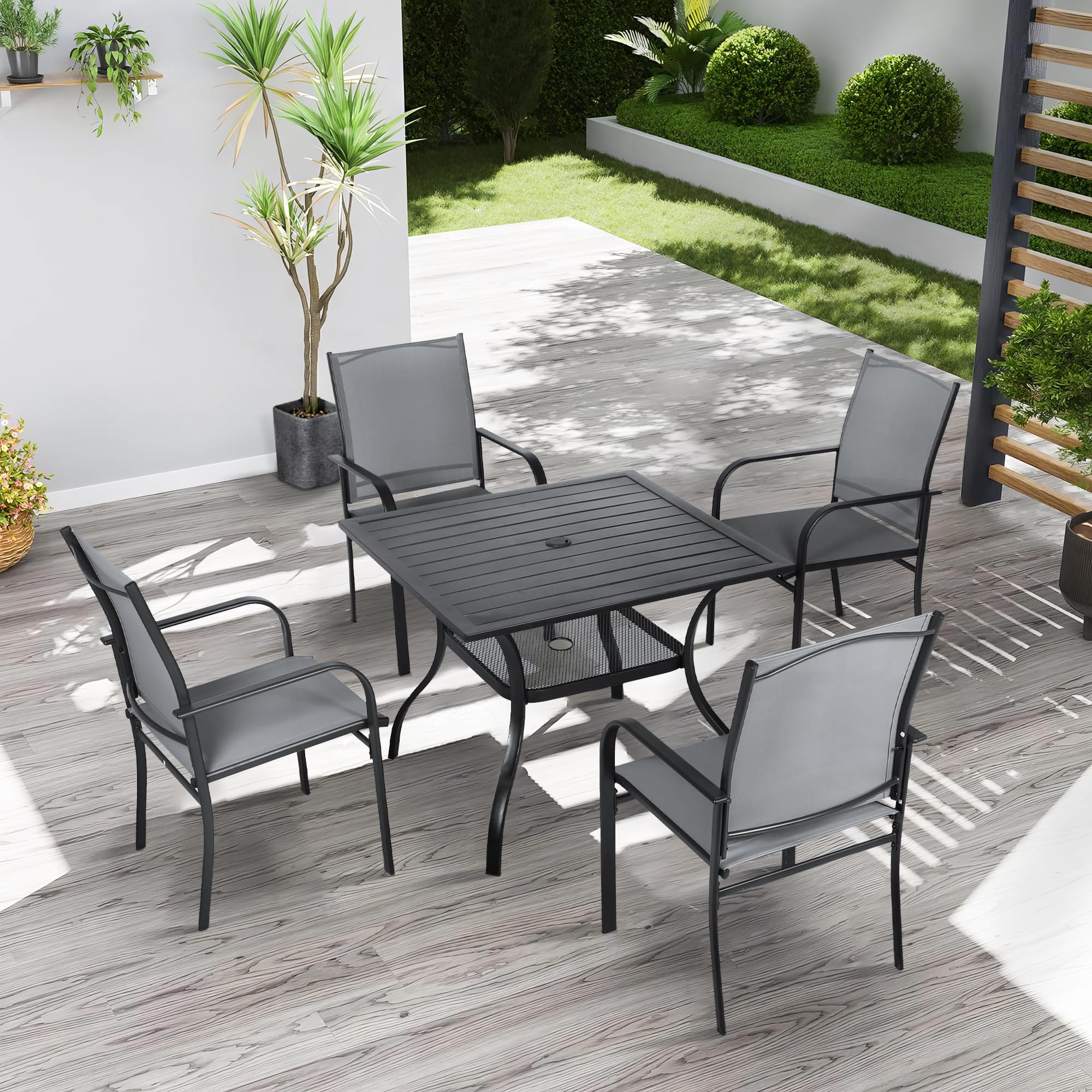 Crownland 5-Piece Outdoor Patio Dining Set - 4 Textilene Metal Chairs & Square Table with 1.57