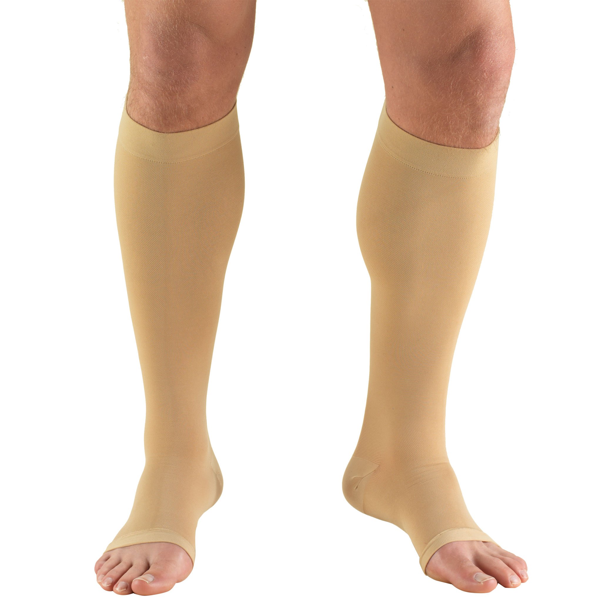 Truform 15-20 mmHg Compression Socks for Men & Women - Knee High Open Toe Beige Medium Size - Ideal for Travel, Varicose Veins & Circulation Support