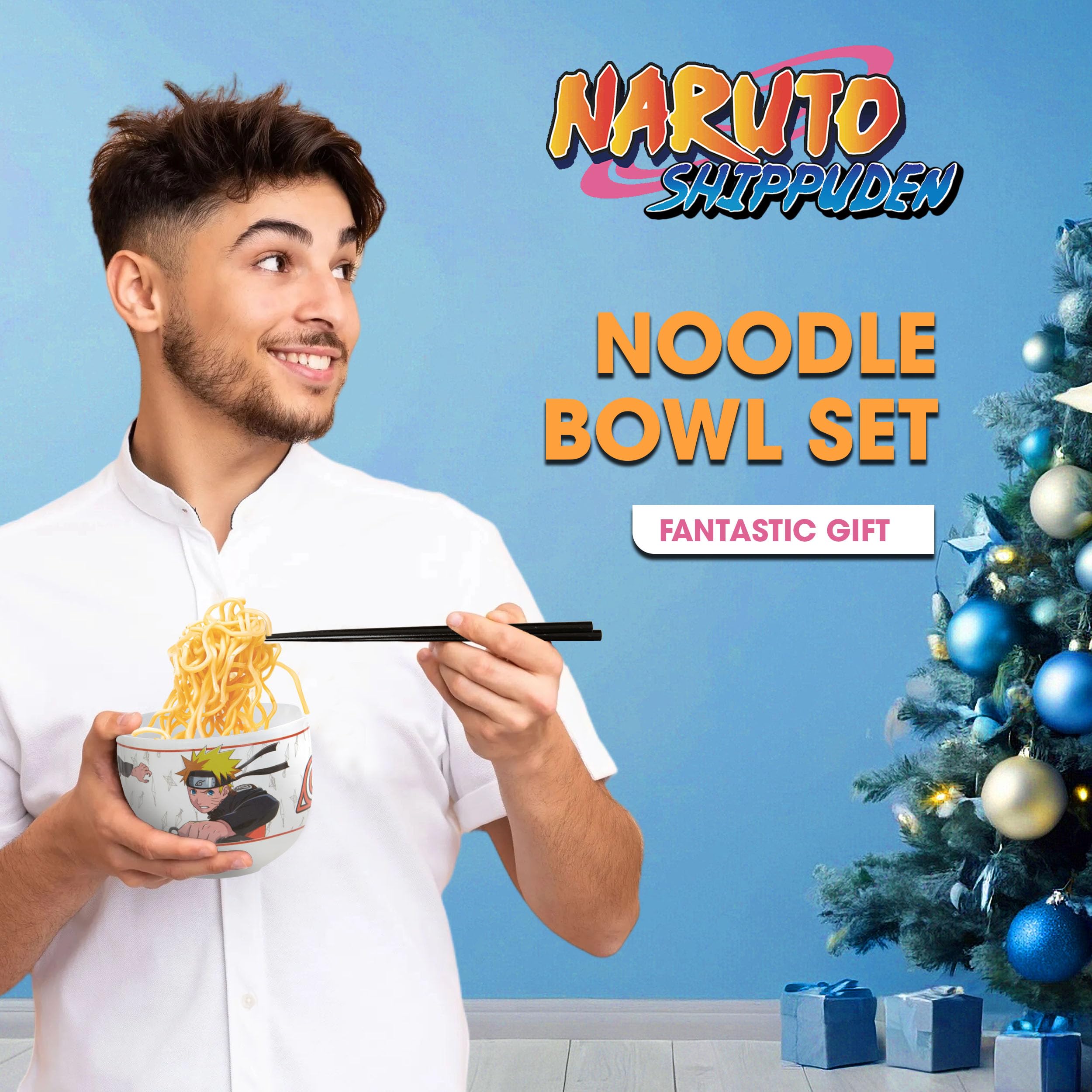 Naruto Anime Ramen Bowl Set - 16 oz Ceramic Microwave Safe Noodle Bowl with Chopsticks & Spoon | Perfect for Instant Ramen, Rice, Soup | Great Anime Gift for Men & Otaku Fans | Home Dining, Office Lunch, Anime Party