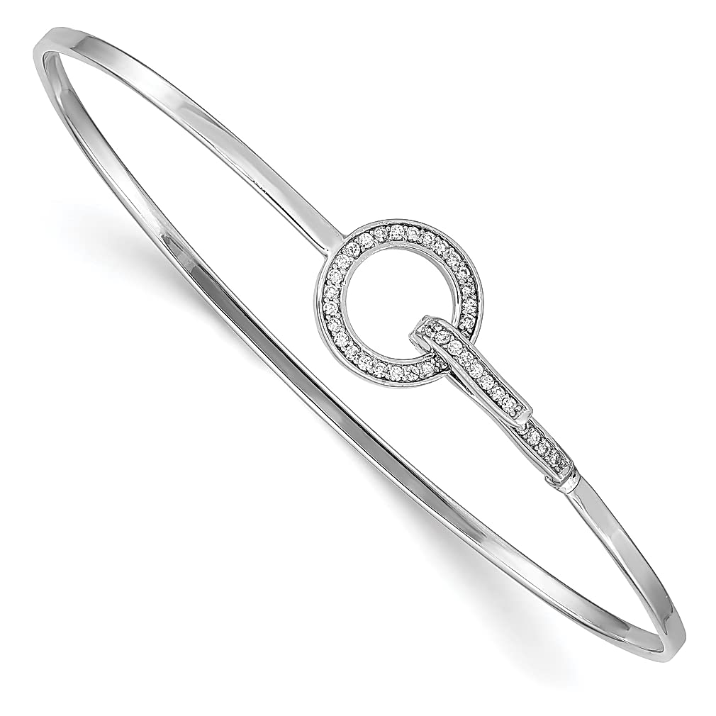925 Sterling Silver Cubic Zirconia Circle Bangle Bracelet - Adjustable Stackable Cuff for Women | Elegant Fine Jewelry Gift for Her | Perfect for Weddings, Parties & Everyday Wear