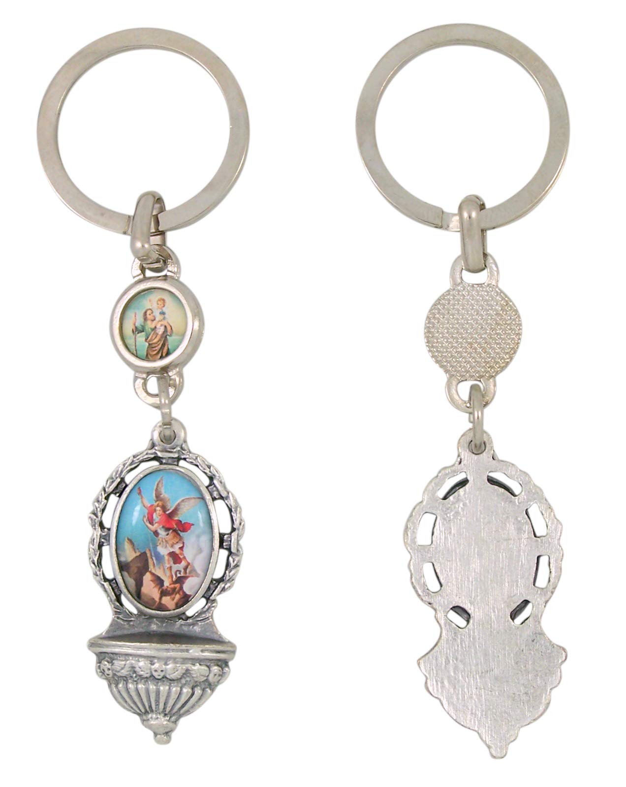 Archangel Michael & Saint Christopher Religious Charms Keychain - 4 Inch Stainless Steel Pendant for Protection, Travel & Gifts