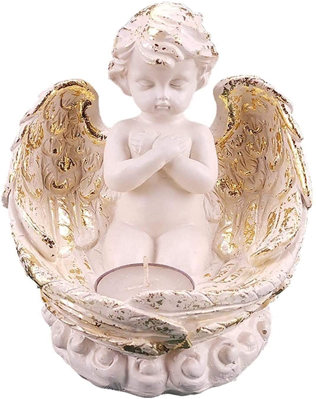 Handiya Resin Angel Wing Statue - Elegant Garden Decor, Religious Home Accessory, Candle Holder for Indoor & Outdoor Use - Perfect for Patio, Yard, or Spiritual Altar Decoration (Color: A)
