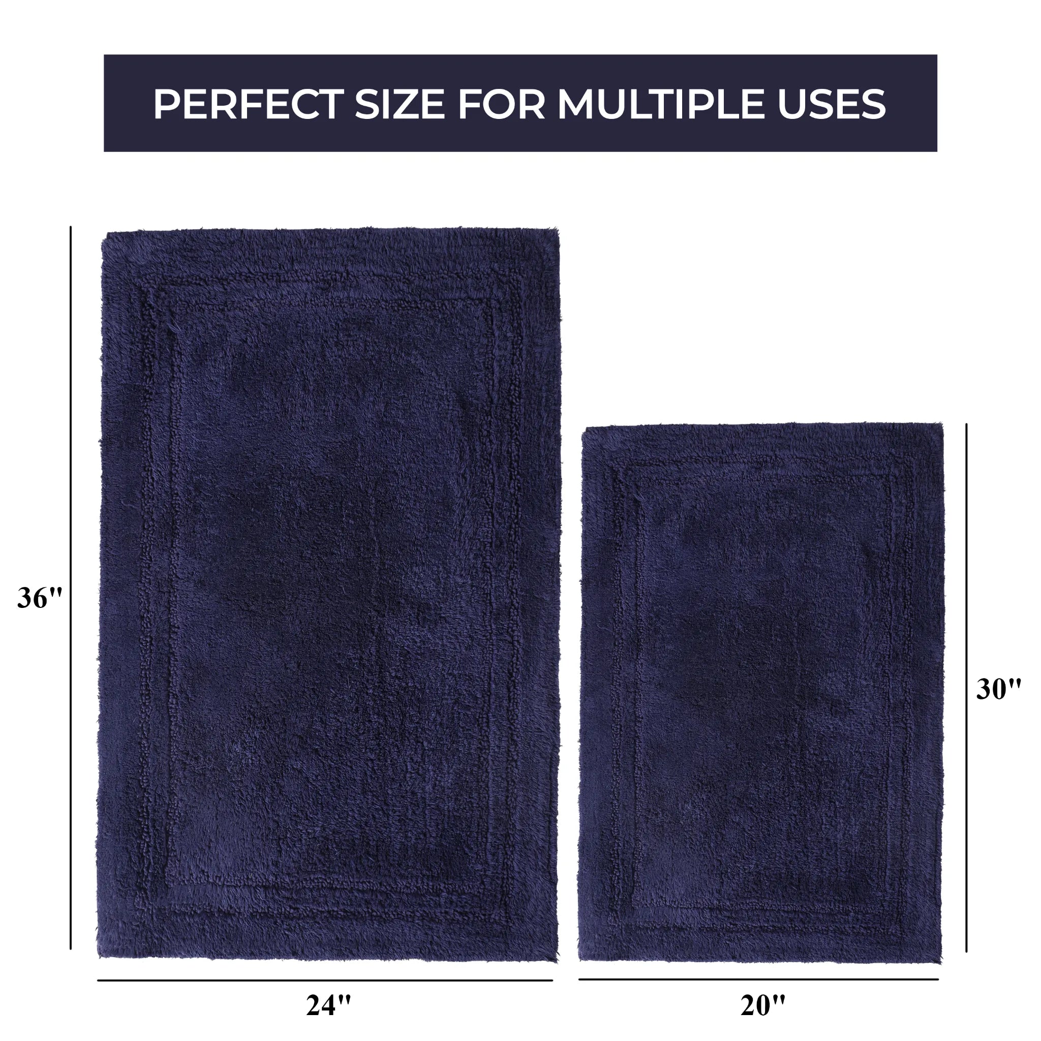Non-Slip Cotton Bathroom Rug Set - 2 Piece Washable Absorbent Bath Mat with Anti-Skid Backing for Bathroom, Shower & Vanity Area