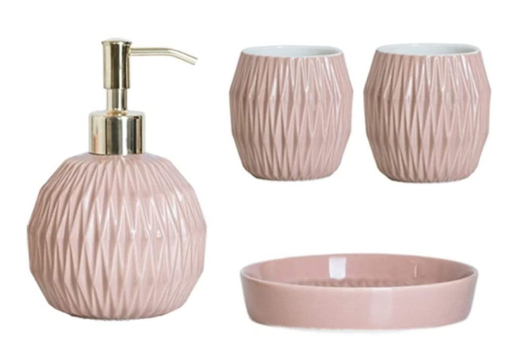 Nordic 4-Piece Bathroom Accessories Set - Soap Dispenser, 2 Cups & Soap Dish | Modern Bath Decor for Home, Spa & Hotel Use