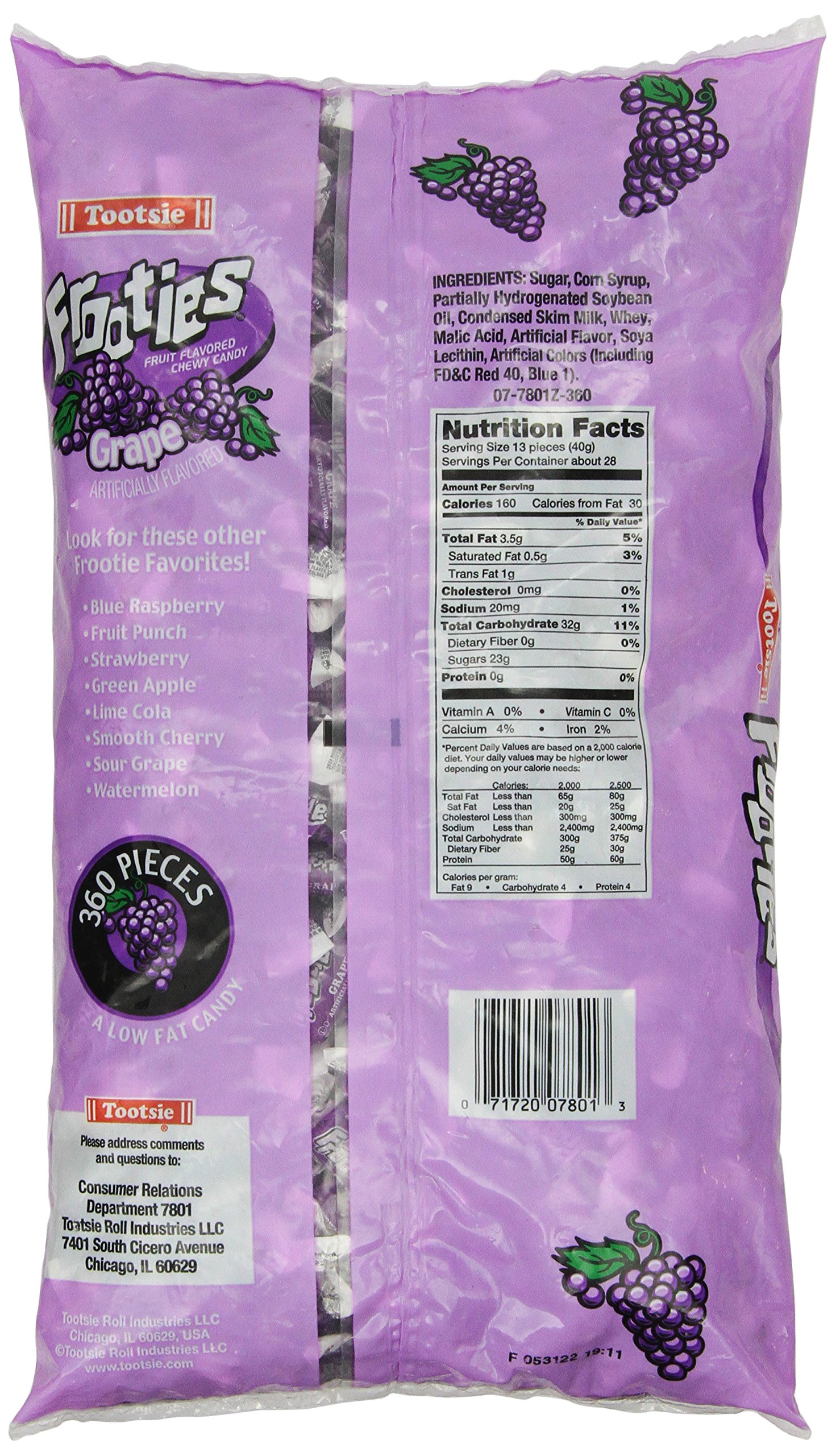 Tootsie Rolls Frooties Grape Flavor Candy - Bulk 360 Count (38.8oz) - Perfect for Halloween, Parties & Office Snacks