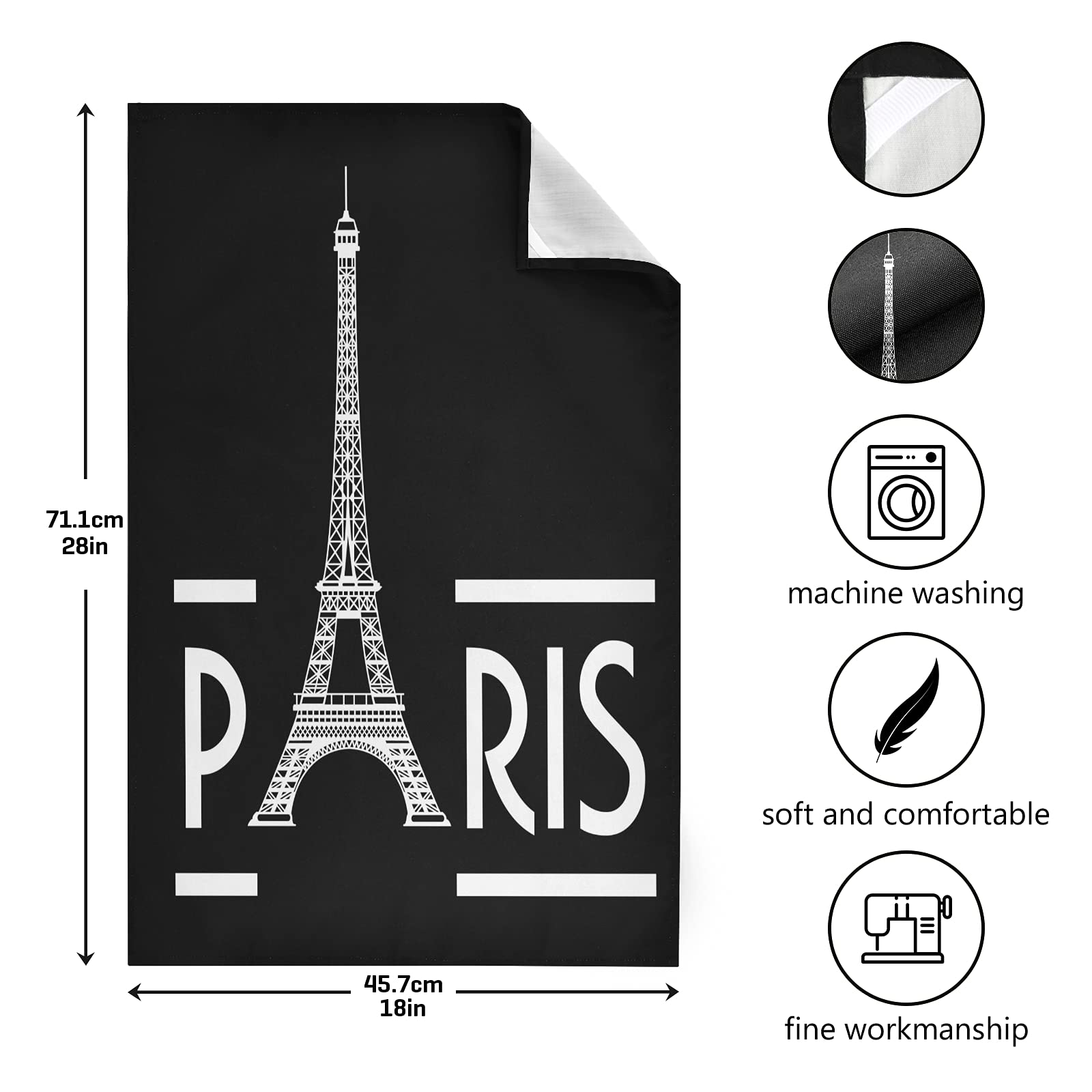 ALAZA Paris Eiffel Tower France Black Kitchen Towels Set of 6 - Super Absorbent Soft Dish Towels 18x28 inches - Perfect for Kitchen, Bar, Tea Service & Dish Drying