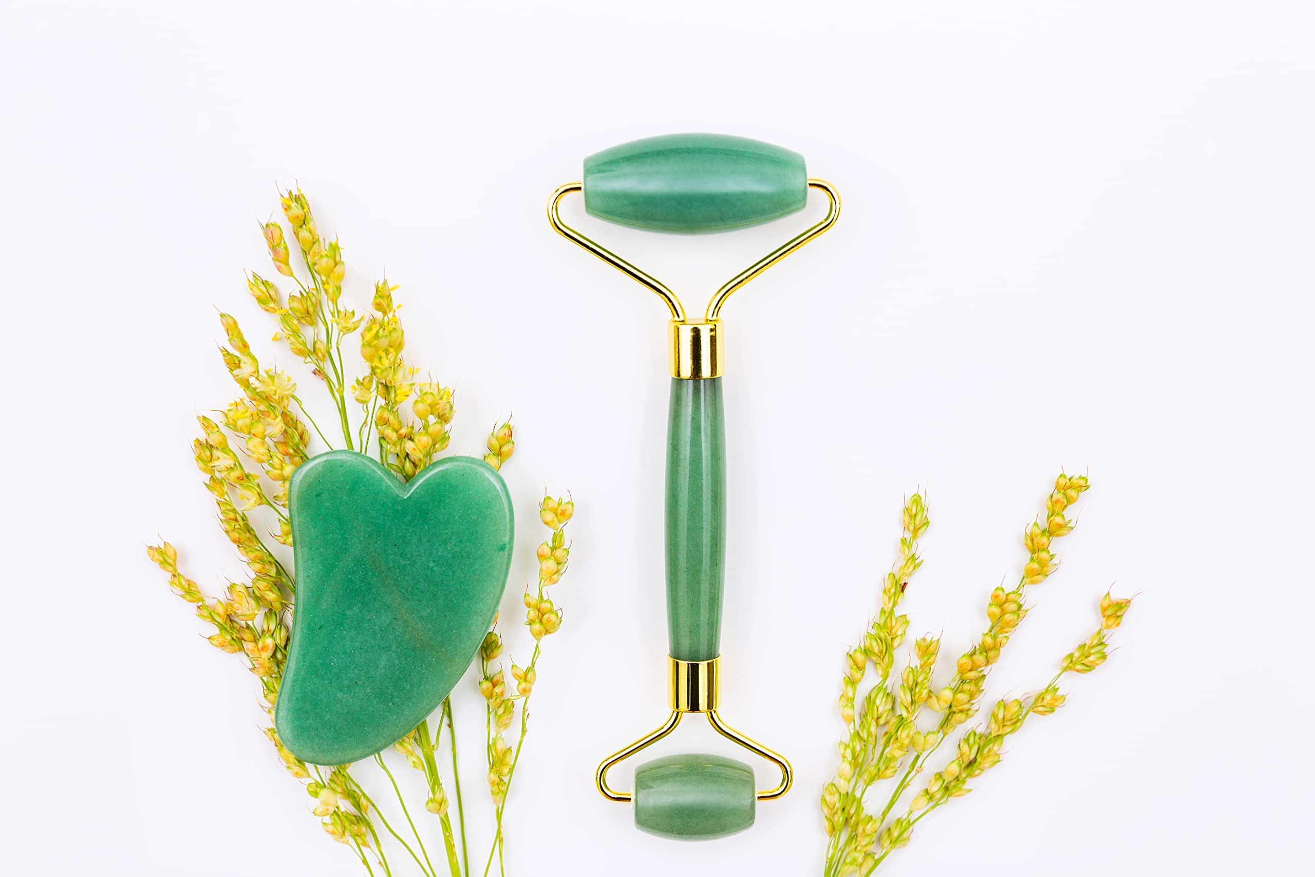 Natural Jade Roller & Gua Sha Set - Facial Massage Tool for Skin Tightening, Wrinkle Reduction & Serum Absorption | Anti-Aging Beauty Routine for Face & Neck | Relaxing Spa & Self-Care Essential