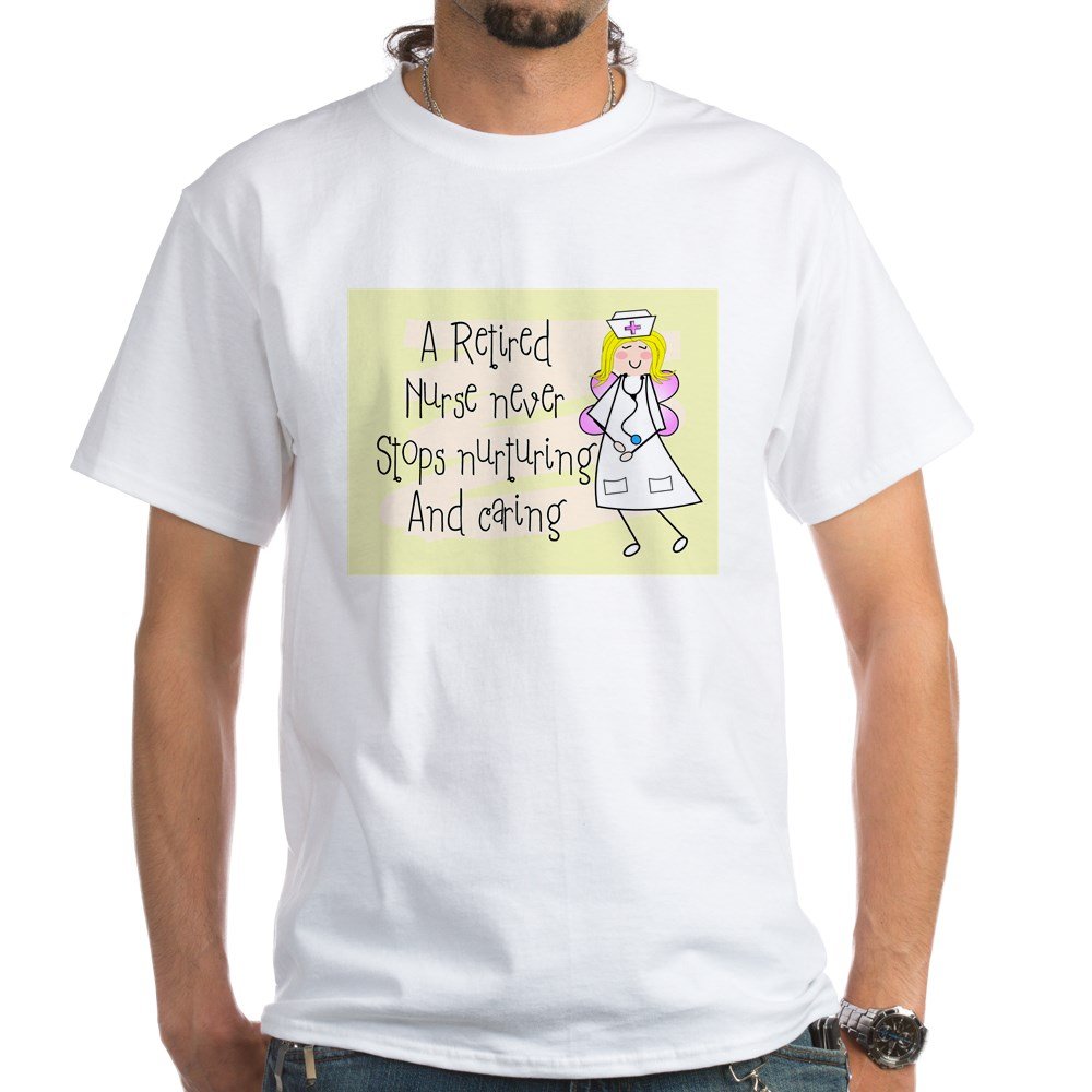 Retired Nurse White Cotton T-Shirt - Comfortable & Breathable Tee for Retirement Gifts, Nursing Appreciation & Casual Wear