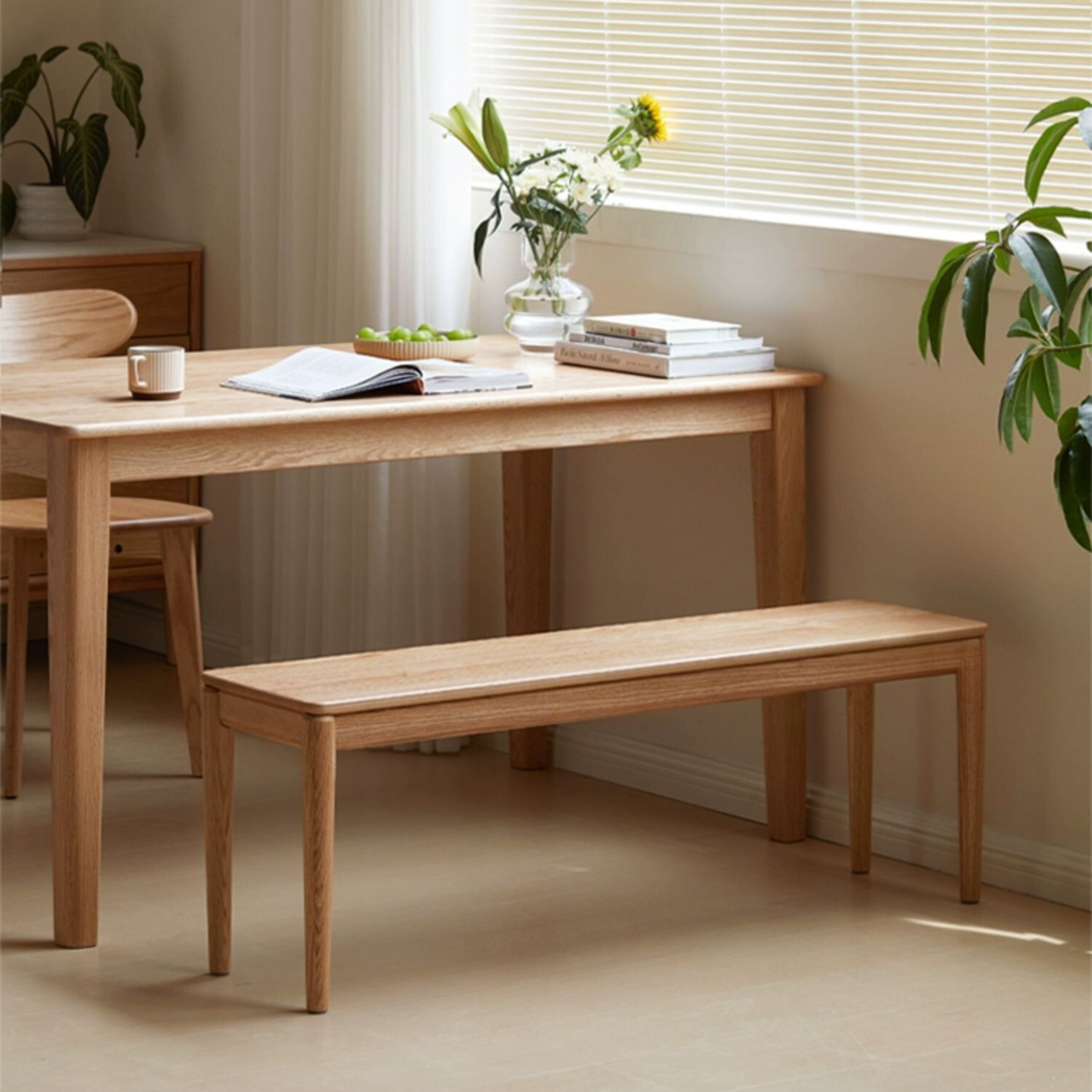 Solid Oak Wood Rectangular Bench - Sturdy & Durable Handcrafted Entryway, Dining, or Garden Seating Furniture for Home Decor