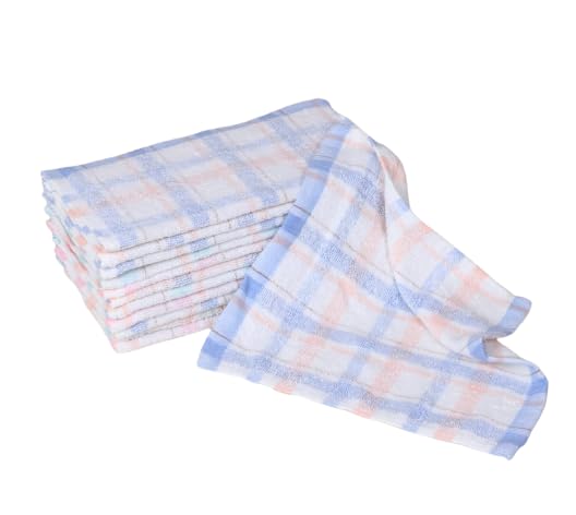 GRGRASP 10x10 Inch Terry Cotton Check Design Gentle Face Cleansing Towel - Pack of 12, Perfect for Daily Skincare and Makeup Removal