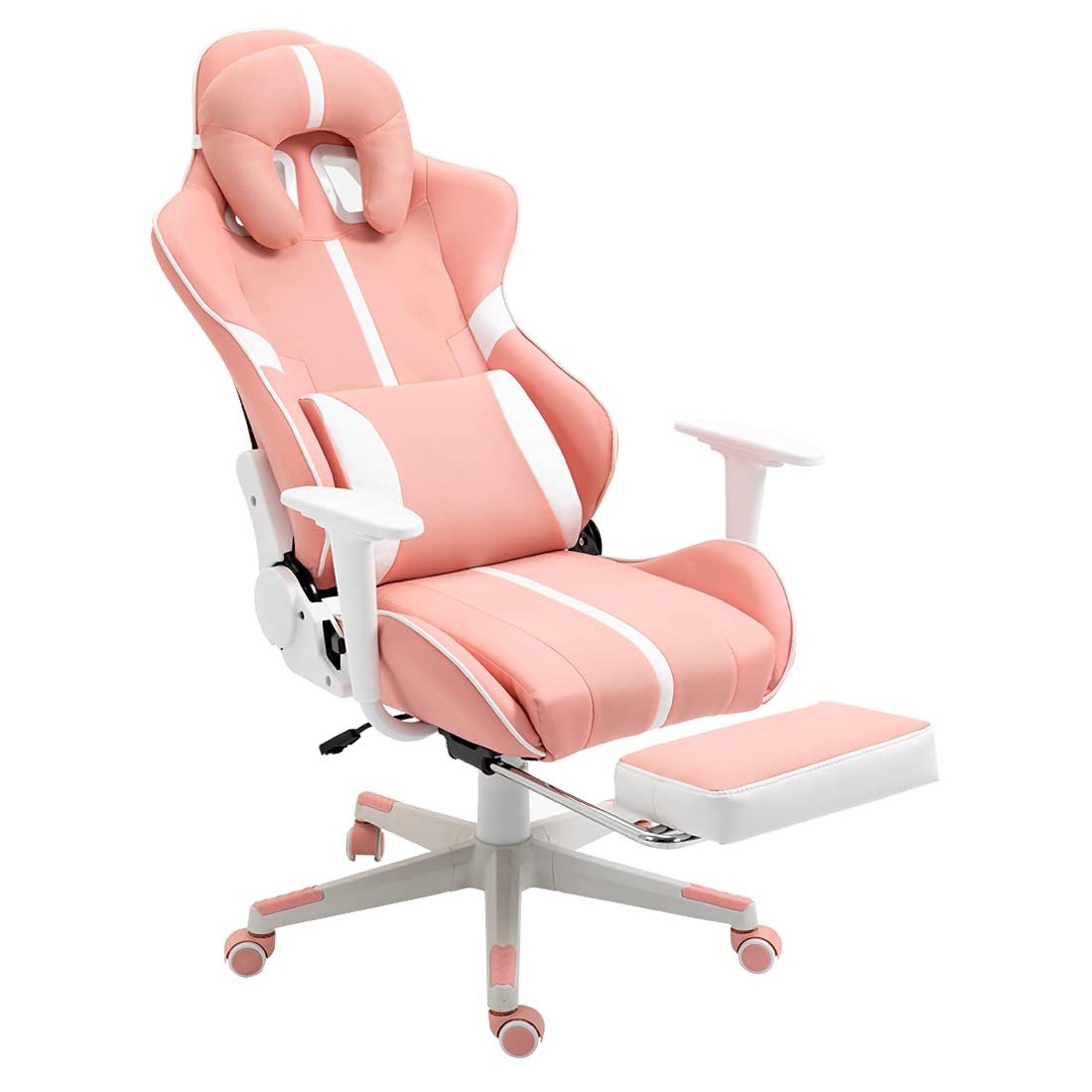 Pink Gaming Chair with Footrest - Ergonomic Swivel Recliner Computer Chair with Adjustable Height & Armrests - Racing Style Video Game Chair for Women & Girls - Perfect for Gaming, Streaming & Home Office Setup