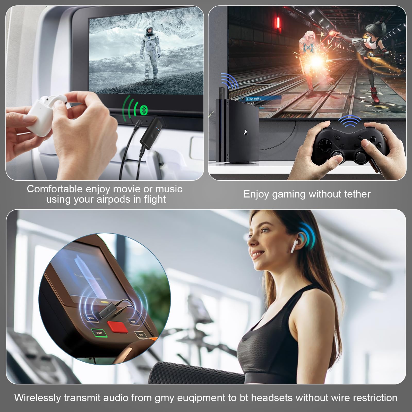 Bluetooth 5.2 Transmitter for TV & PC - Wireless Audio Adapter with Low Latency for AirPods, Wireless Headphones (Dual Pairing) | 3.5mm Aux Bluetooth Transmitter for Home Theater, Gaming, Gym & Travel